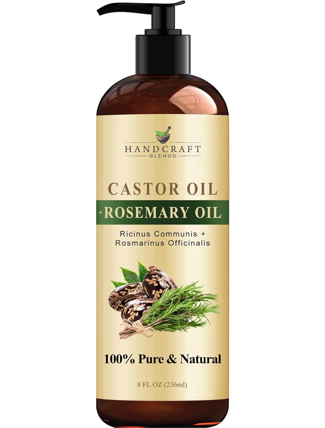 Handcraft Blends Castor Oil with Rosemary Oil – 8 Fl Oz – 100% Pure and Natural – Premium Grade Oil for Hair Growth, Eyelashes and Eyebrows – Carrier Oil – Hair and Body Oil