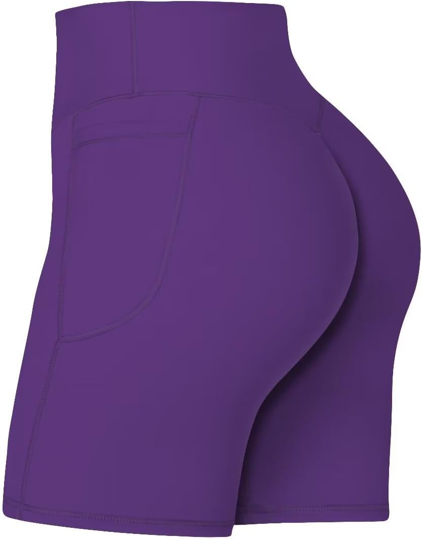 Sunzel No Front Seam Biker Shorts for Women with Pockets, Yoga Workout Gym Bike Shorts with Tummy Control