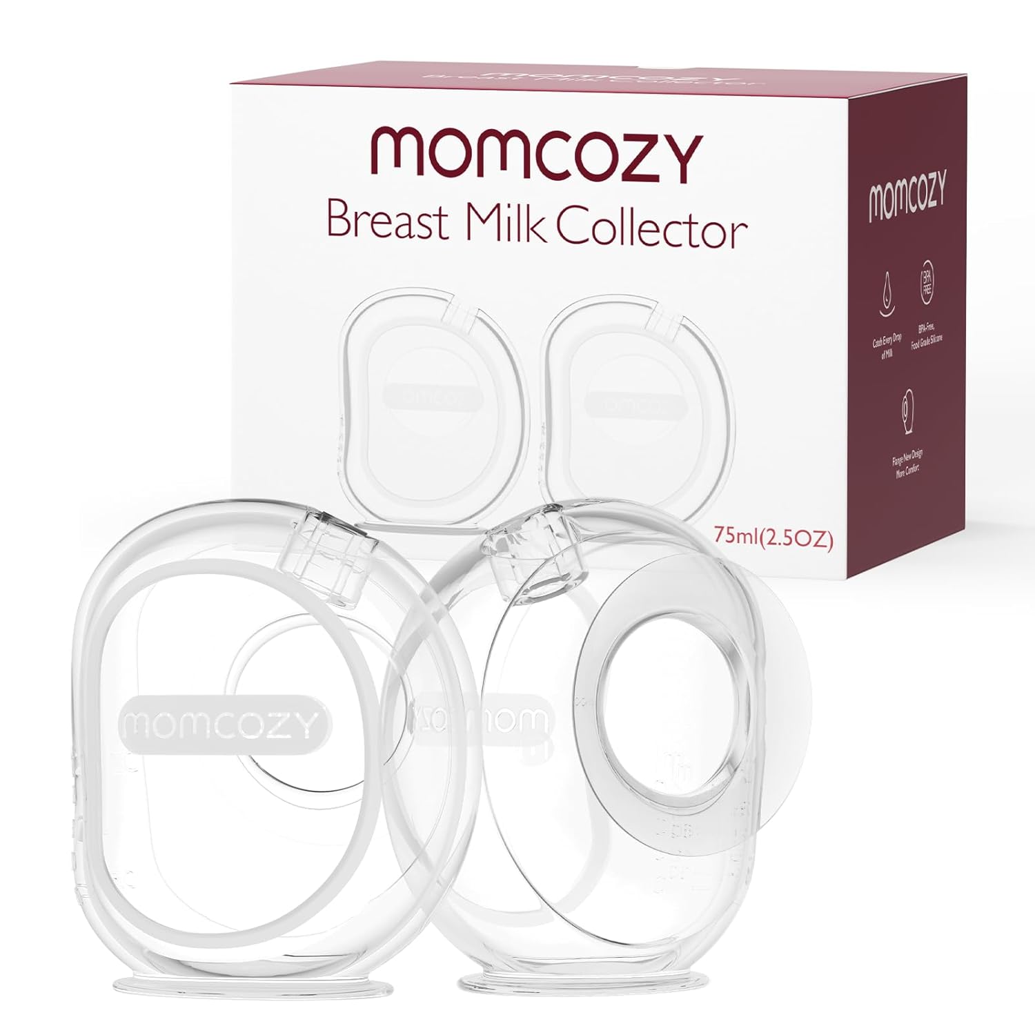 Momcozy Milk Collector for Breastmilk, Pea Breastfeeding Milk Catchers with Flange More Fit & Soft, Silicone Milk Collector Reusable Breast Milk Shells 2.5oz/75ml, 2 Pack