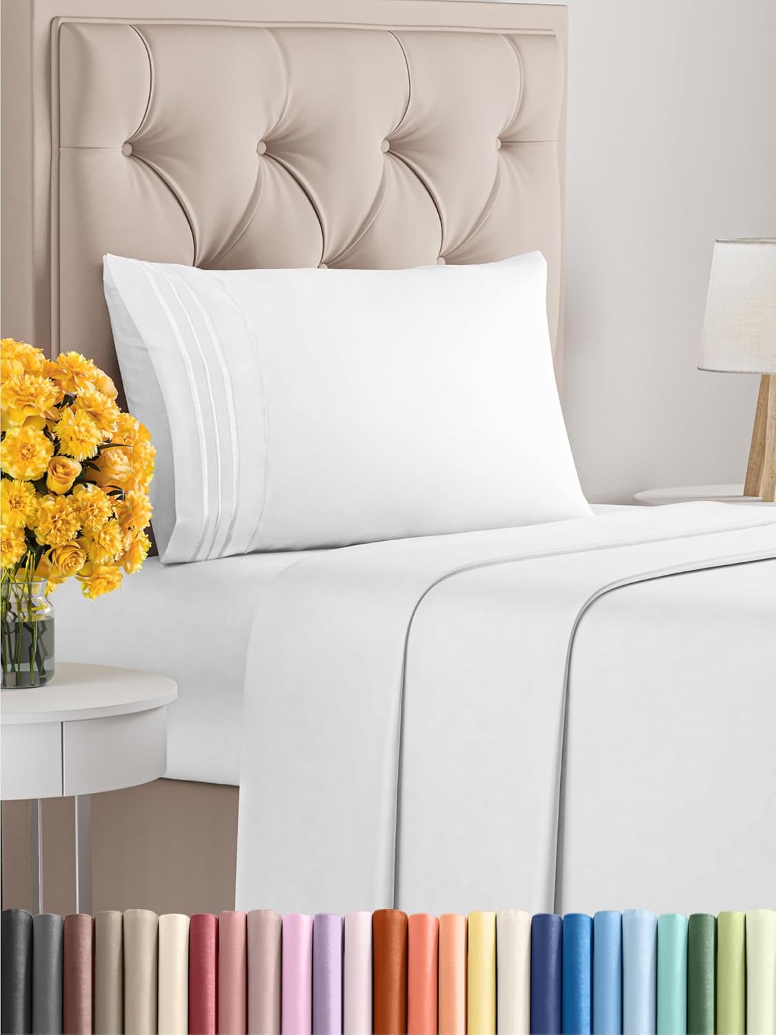 Queen Size 4 Piece Sheet Set – Comfy Breathable & Cooling Sheets – Hotel Luxury Bed Sheets for Women & Men – Deep Pockets, Easy-Fit, Extra Soft & Wrinkle Free Sheets – White Oeko-Tex Bed Sheet Set