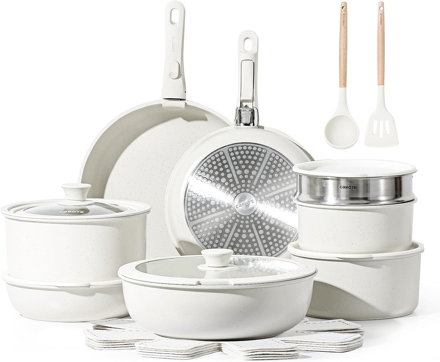 CAROTE 23pcs Pots and Pans Set, Nonstick Cookware Set Detachable Handle, Induction Kitchen Cookware Sets Non Stick with Removable Handle, RV Cookware Set, Oven Safe Pots and Pans