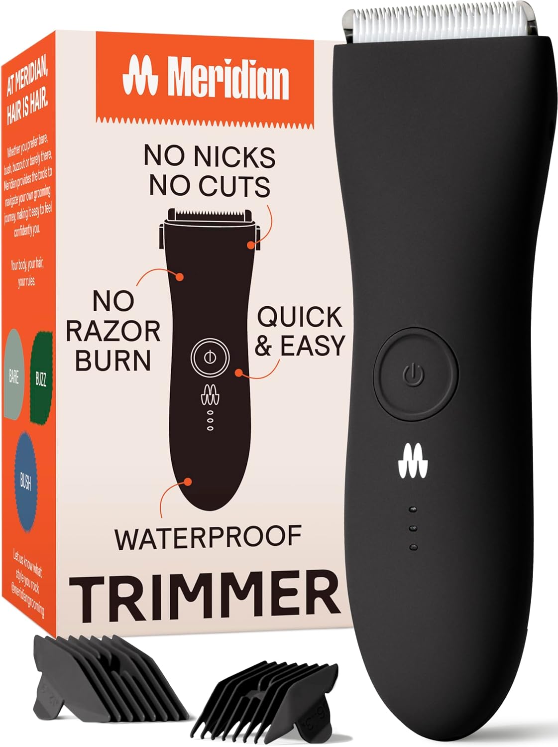 MERIDIAN Body Hair Trimmer for Men Manscape, Ball Trimmer Men, No Nick, No Cut, No Razor Burn Pubic, Groin and Body Shaver – Waterproof & Rechargeable Electric Full Body Groomer – Onyx