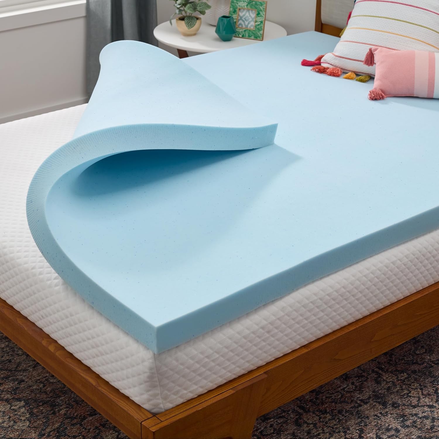 LINENSPA Memory Foam Mattress Topper – 3 Inch Gel Infused Memory Foam – Plush Feel – Cooling and Pressure Relieving – CertiPUR Certified – Dorm Room Essentials – Twin XL Size