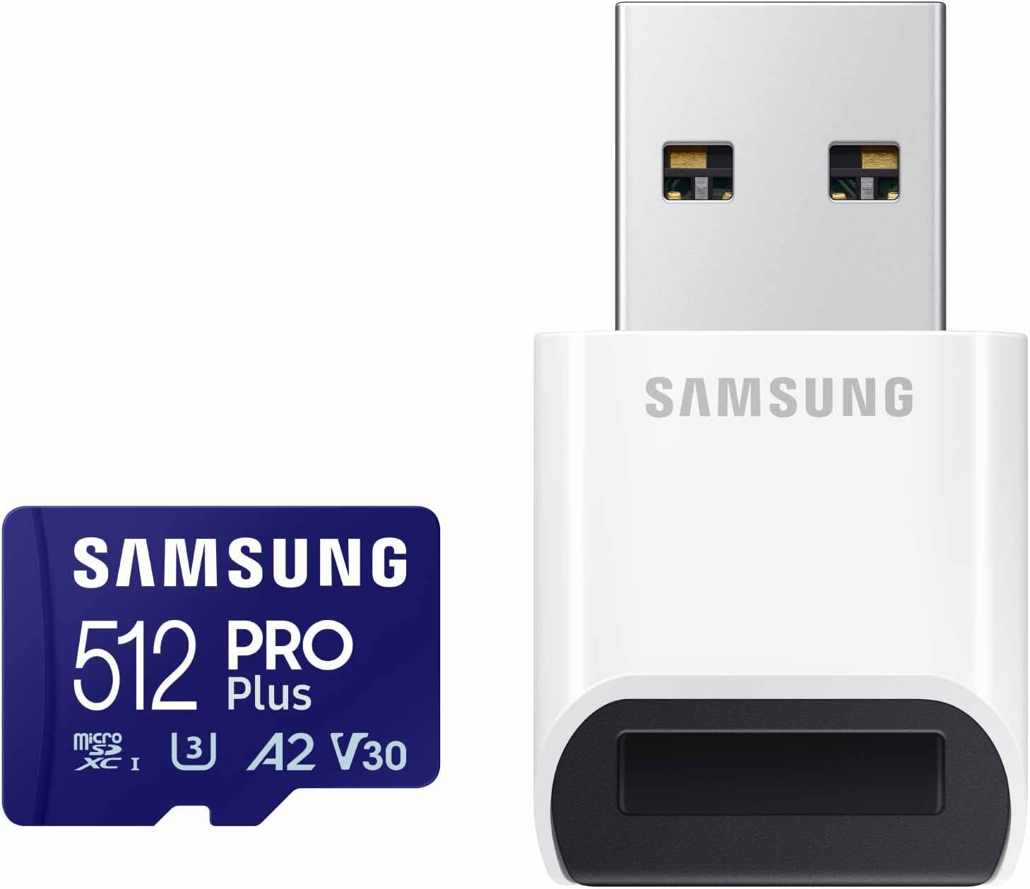 SAMSUNG PRO Plus microSD Memory Card + Reader, 512GB MicroSDXC, Up to 180 MB/s, Full HD & 4K UHD, UHS-I, C10, U3, V30, A2 for Android Phones, Tablets, GoPRO, DJI Drone, MB-MD512SB/AM, 2023