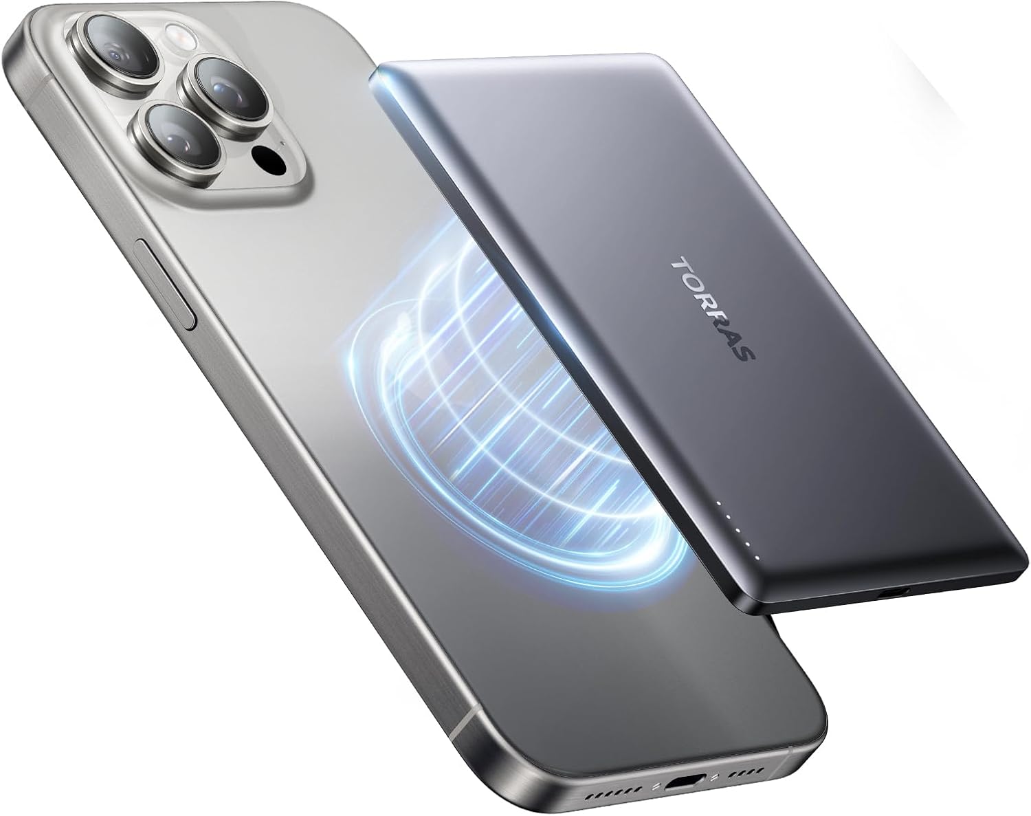 TORRAS MiniMag Power Bank, 5,000mAh Wireless Portable Charger with USB-C Cable, [Ultimate Slim] Fast Charging Durable Magnetic Battery Pack for iPhone 16 Pro Max /15 Pro/15/14/13/12, Glacier Gray