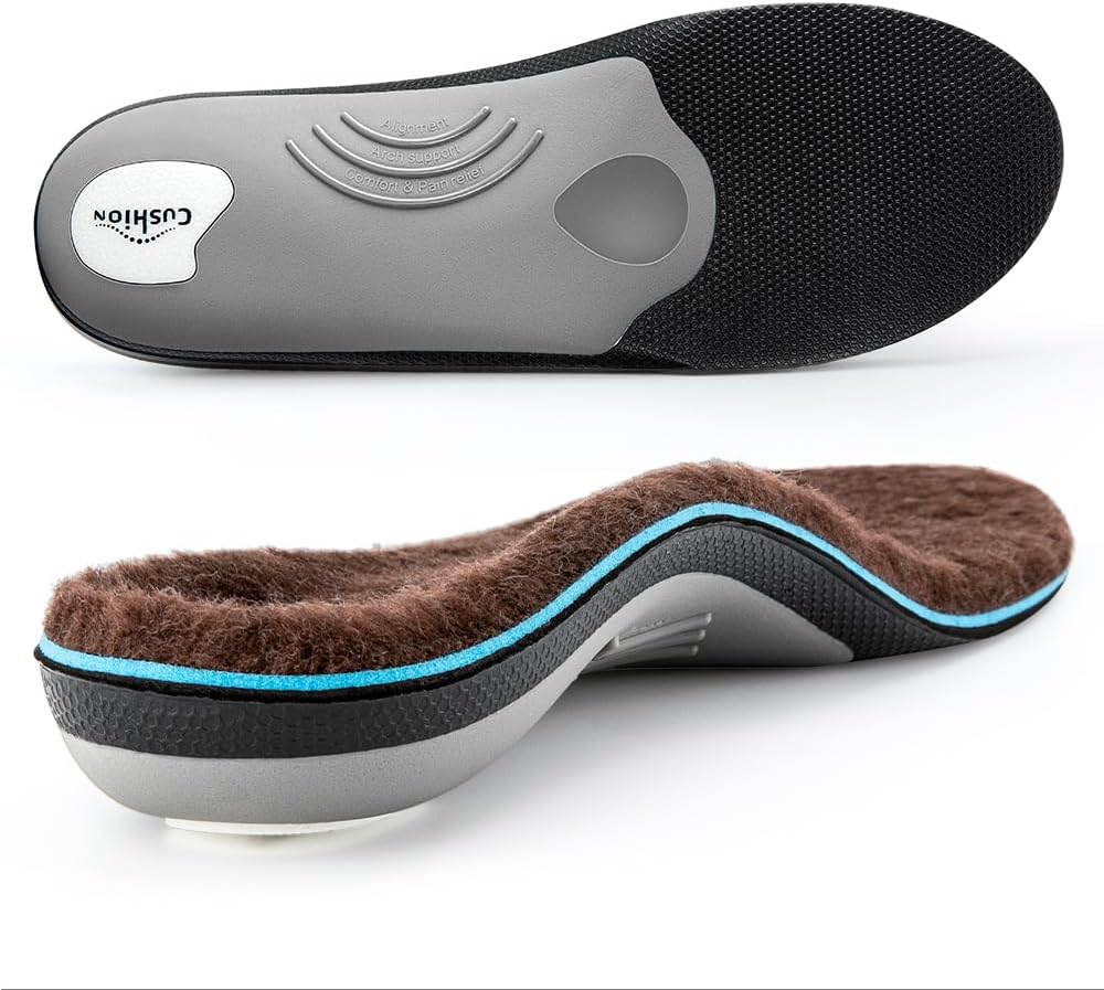 VALSOLE Winter Thermal Wool Insoles,Heavy Duty Support Pain Relief Orthotics Plantar Fasciitis High Arch Support Insoles,for Men Women Work Boot Shoe Insole Warm Insoles (Brown)