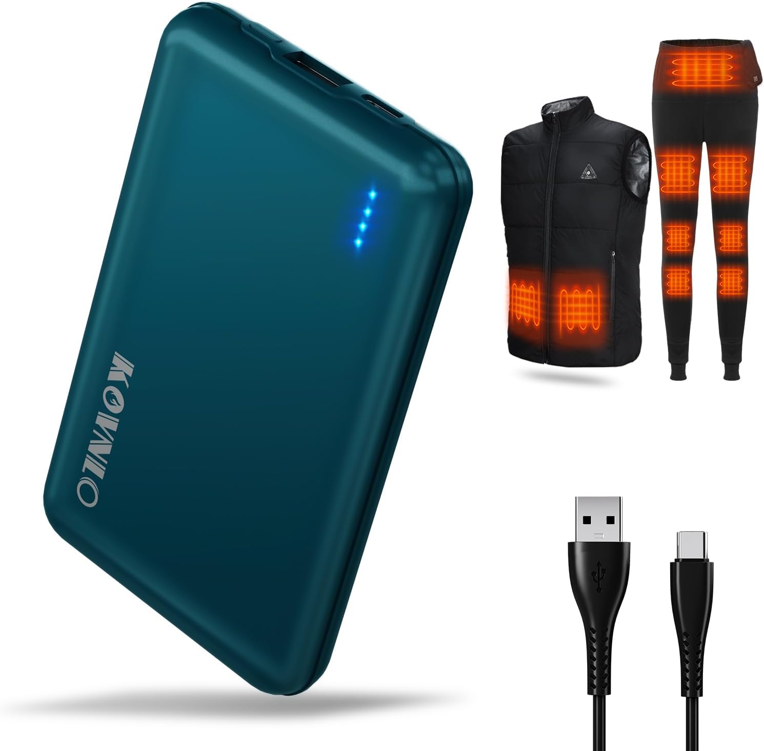 KOVNLO Heated Vest Battery Pack, PD 22.5W Fast Charging 10000mAh Power Bank with USB-C Fast Charging Cord, Ultra Thin Portable Charger for Heated Jacket, Pants,iPhone,Android etc. (Deep Blue)…