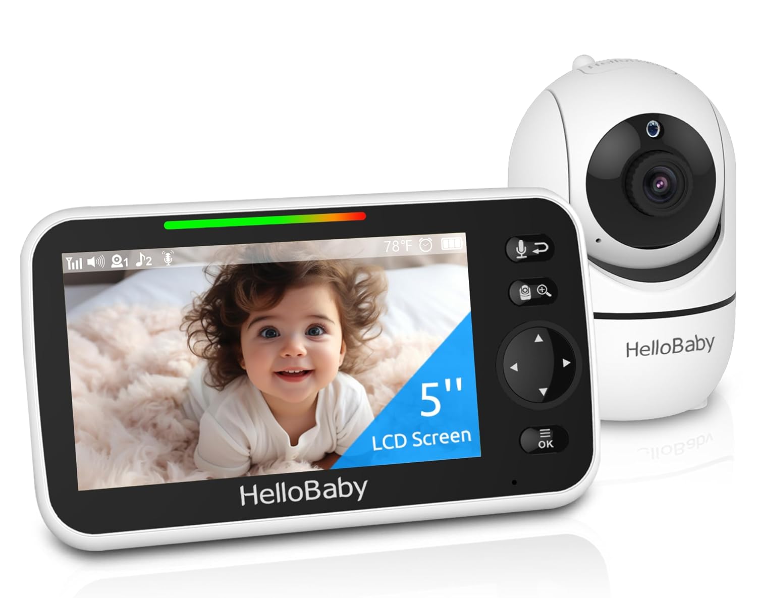 HelloBaby Upgrade Baby Monitor, 5”Sreen with 30-Hour Battery, Pan-Tilt-Zoom Video Baby Monitor with Camera and Audio, Night Vision, VOX, 2-Way Talk, 8 Lullabies and 1000ft Range No WiFi