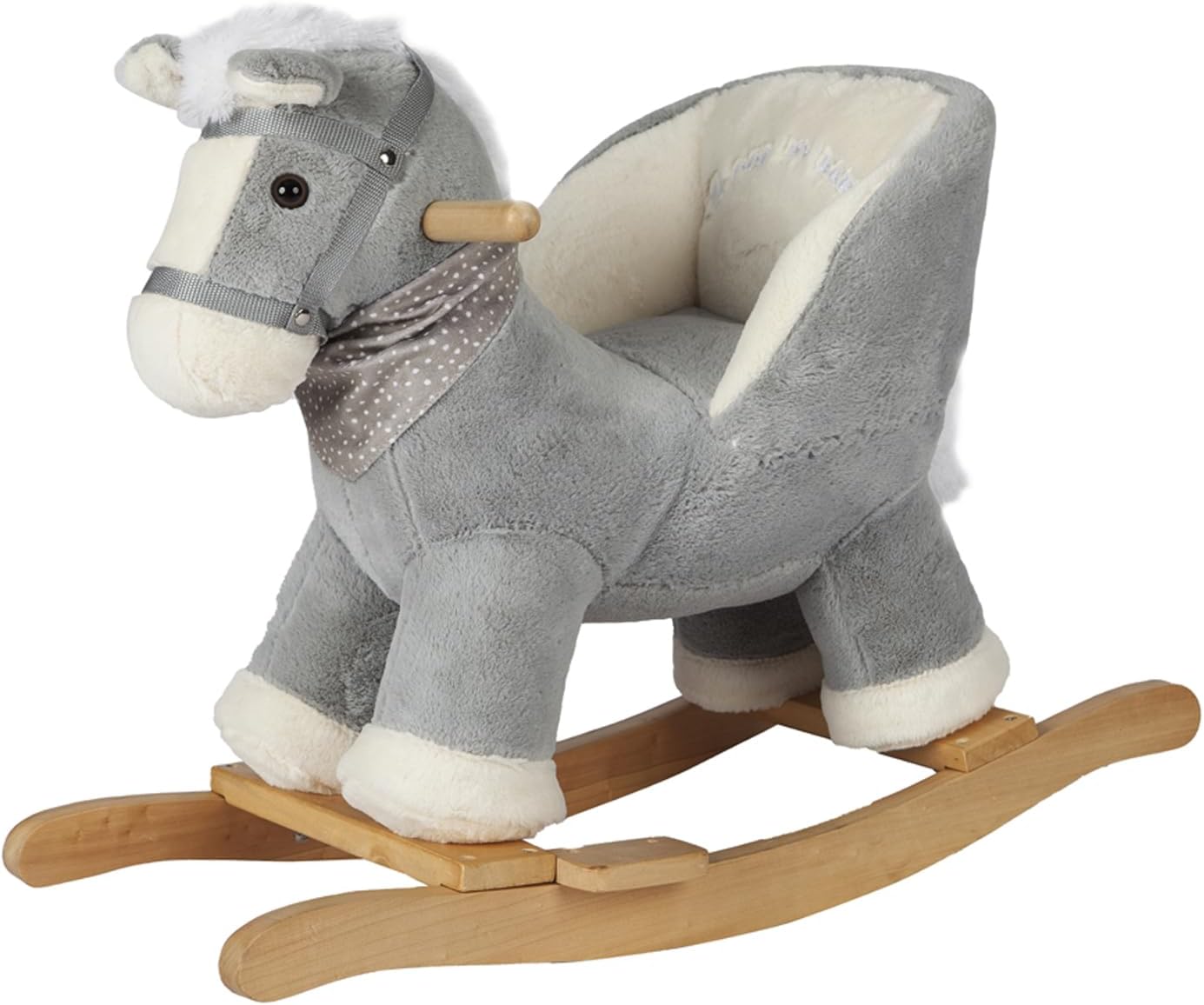 Baby Rocking Unicorn Gray with Chair, Plush Stuffed Rocking Pony, Wooden Rocking Toy Horse Baby Rocker Animal Ride on for Toddlers Girls and Boys Age 1 Year and Up (Gray Horse for 12m+)