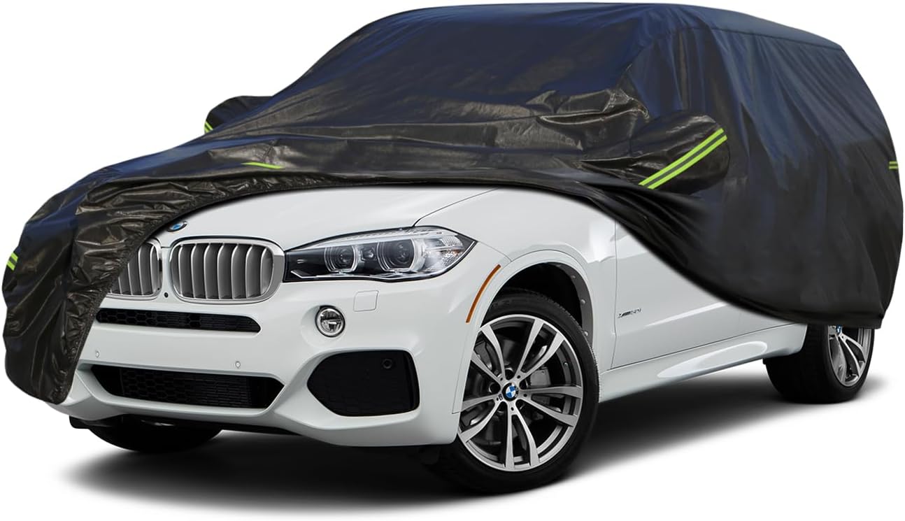 KouKou Waterproof SUV Car Cover Suitable for BMW X5 from 2007 to 2024, 6 Layers Windproof All Weather Waterproof Outdoor Cover Sun Rain UV Dust Snow Protection. Black