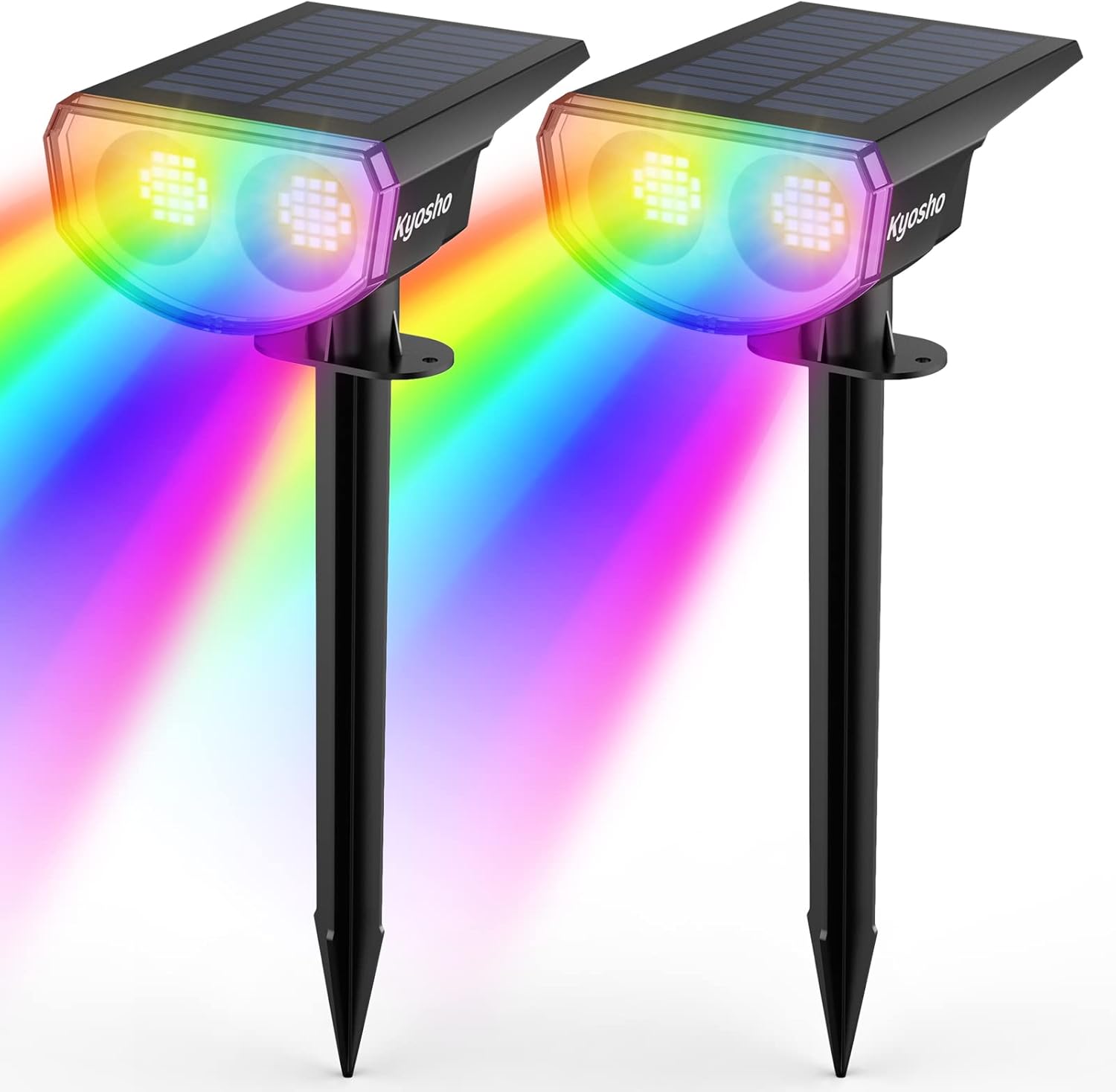 Kyosho Solar Color Spot Lights Outdoor, 9 Lighting Modes Halloween Christmas 38 LEDs Color Changing Tree Pool Outdoor Lights, Waterproof RGBW Multicolor Solar Spotlight , 2 Pack