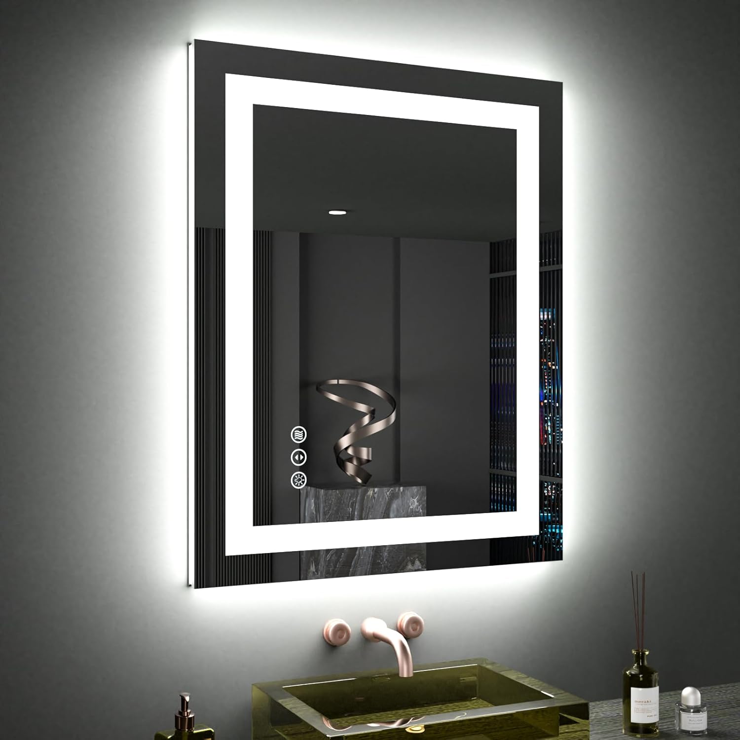 LOAAO 24″X30″ LED Bathroom Mirror with Lights, Anti-Fog, Dimmable, Backlit + Front Lit, Lighted Bathroom Vanity Mirror for Wall, Memory Function, Tempered Glass, ETL Listed