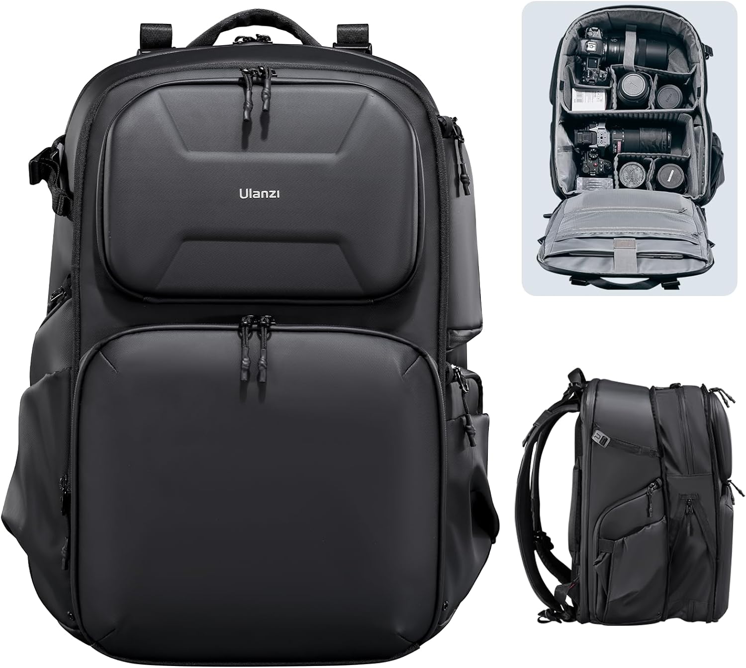 ULANZI BP10 35L Hardshell Camera Backpack, Professional Waterproof Photography Camera Case Anti Theft Travel for Photographers Unisex Drone DSLR Mirrorless Camera Lens Tripod Holder 17” Laptop Black