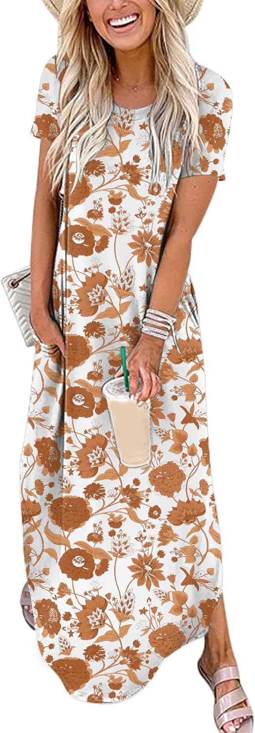 ANRABESS Women’s Summer Casual Loose Short Sleeve Long T Shirt Dress Split Maxi Beach Sundress Travel Vacation Outfits