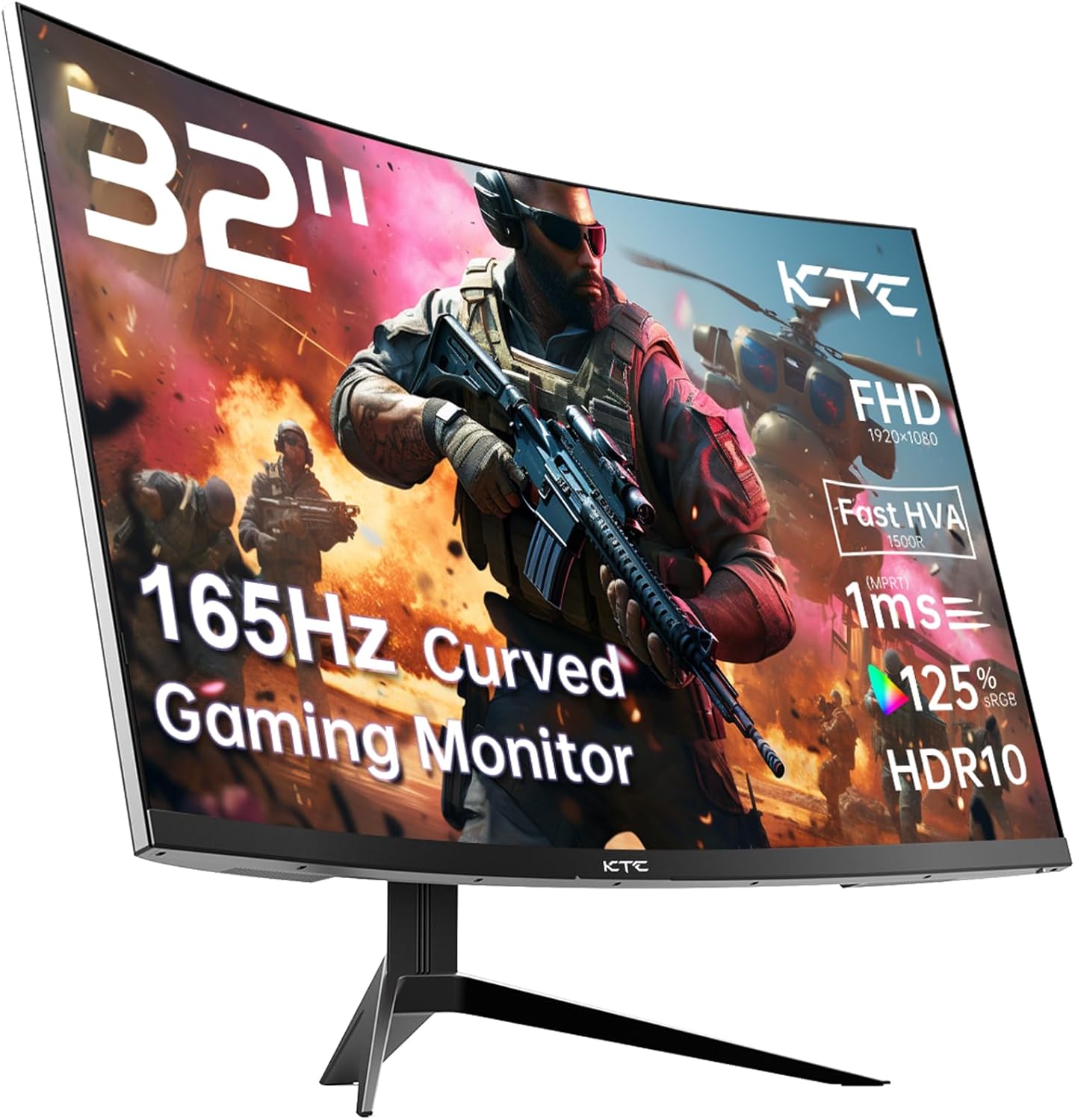KTC 32 Inch FHD 1080p Curved Gaming Monitor – VA 1500R Curved Monitor, 165Hz 1ms MPRT, FreeSync & G-Sync, 122% sRGB, DP/HDMI, VESA, HDR10 for Gaming Home Office Business PC Monitor