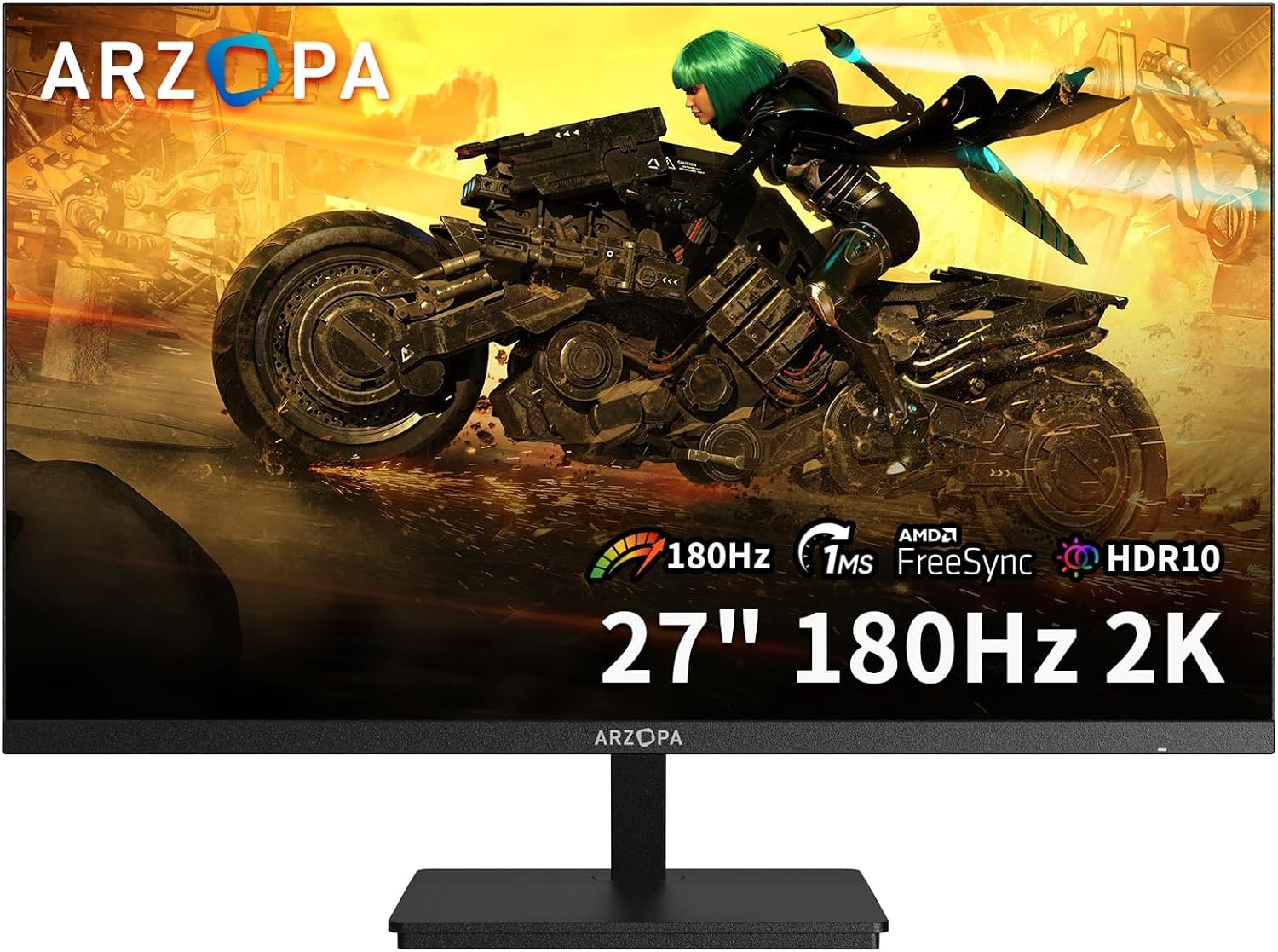 ARZOPA 27″ 180HZ Gaming Monitor -2K QHD 2560×1440 Fast IPS Computer PC Display 115% sRGB Adaptive-Sync 1ms Response, 1x Display Port 1.4, 1x HDMI 2.0, 1x USB C -M1RC
