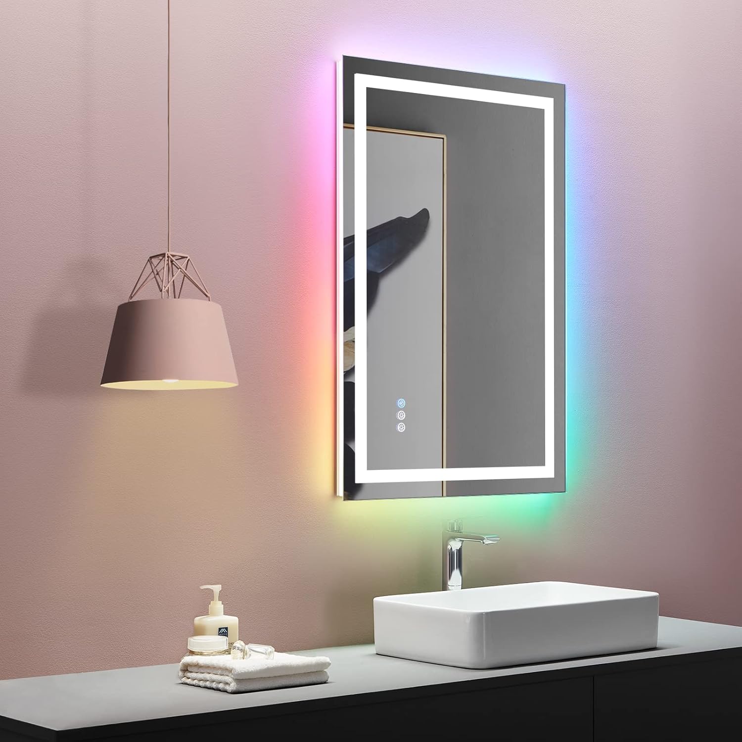 LOAAO 28″X36″ LED Bathroom Mirror with Lights, Anti-Fog, Dimmable, RGB Backlit + Front Lighted, Bathroom Vanity Mirror for Wall, Memory Function, Tempered Glass (Safe to Use)