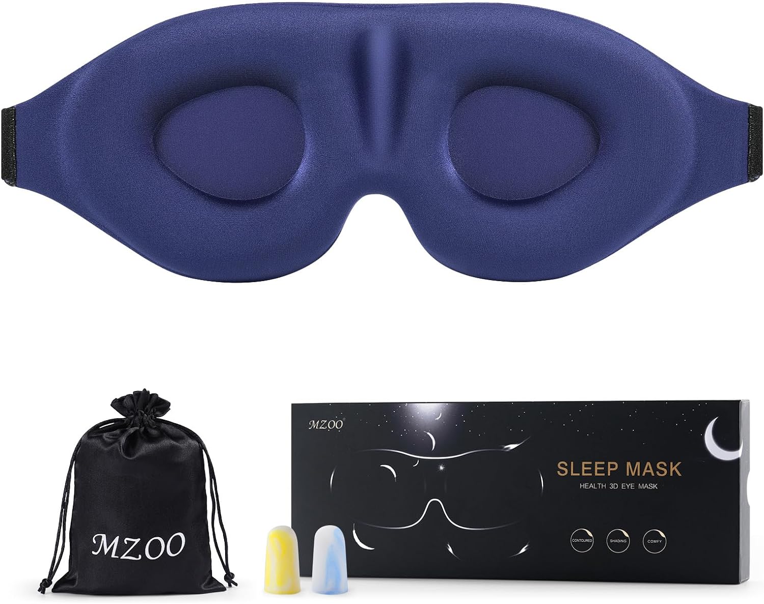 MZOO Sleep Eye Mask for Men Women, Zero Eye Pressure 3D Sleeping Mask, 100% Light Blocking Patented Design Night Blindfold, Soft Eye Shade Cover for Travel, Blue