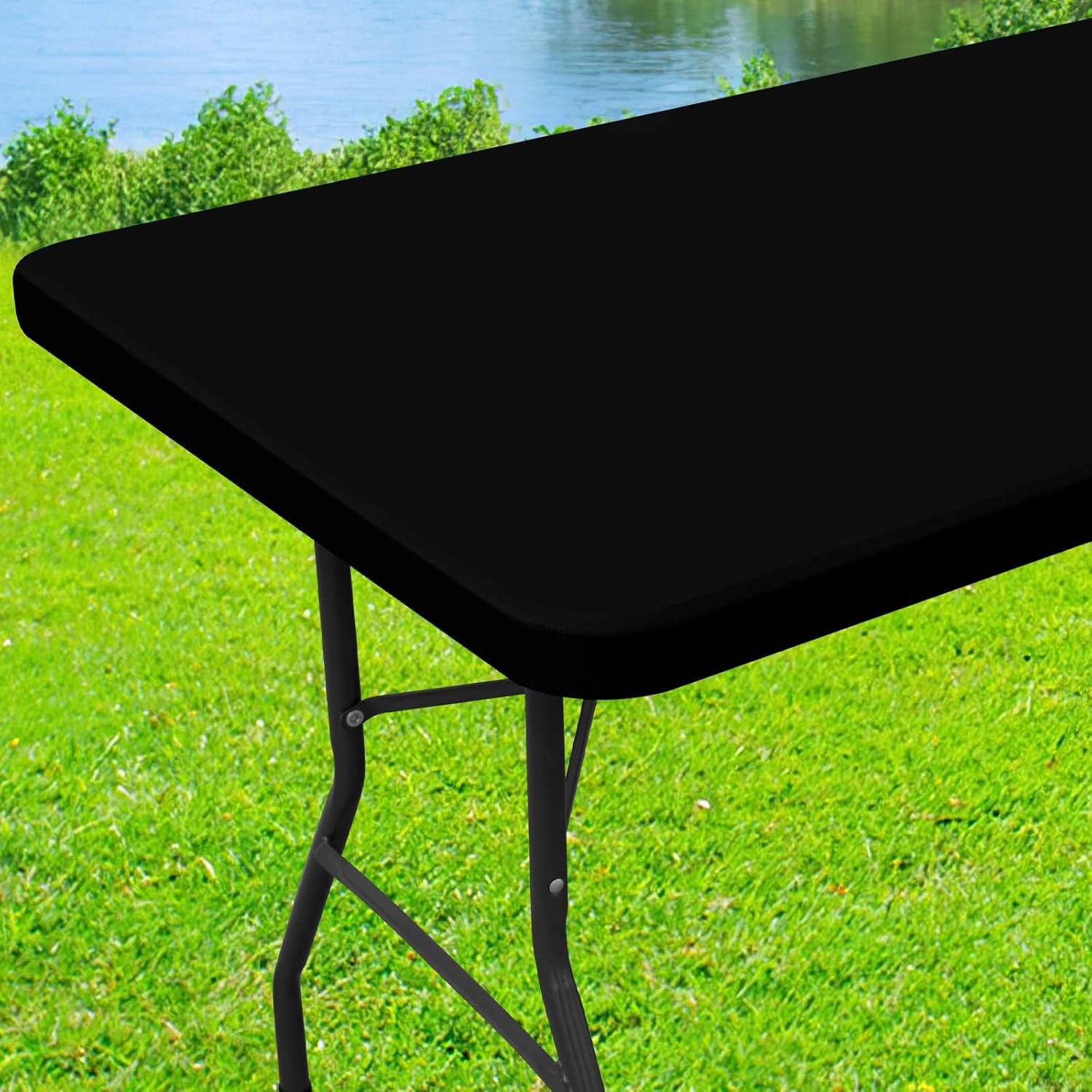 Spandex Picnic Table Cloth, Elastic Fitted Tablecloths for 6 Foot Rectangle Tables, Stretch Washable Patio Table Cover for Outdoor, Camping, Banquet and Parties (Black, 30″x72″)