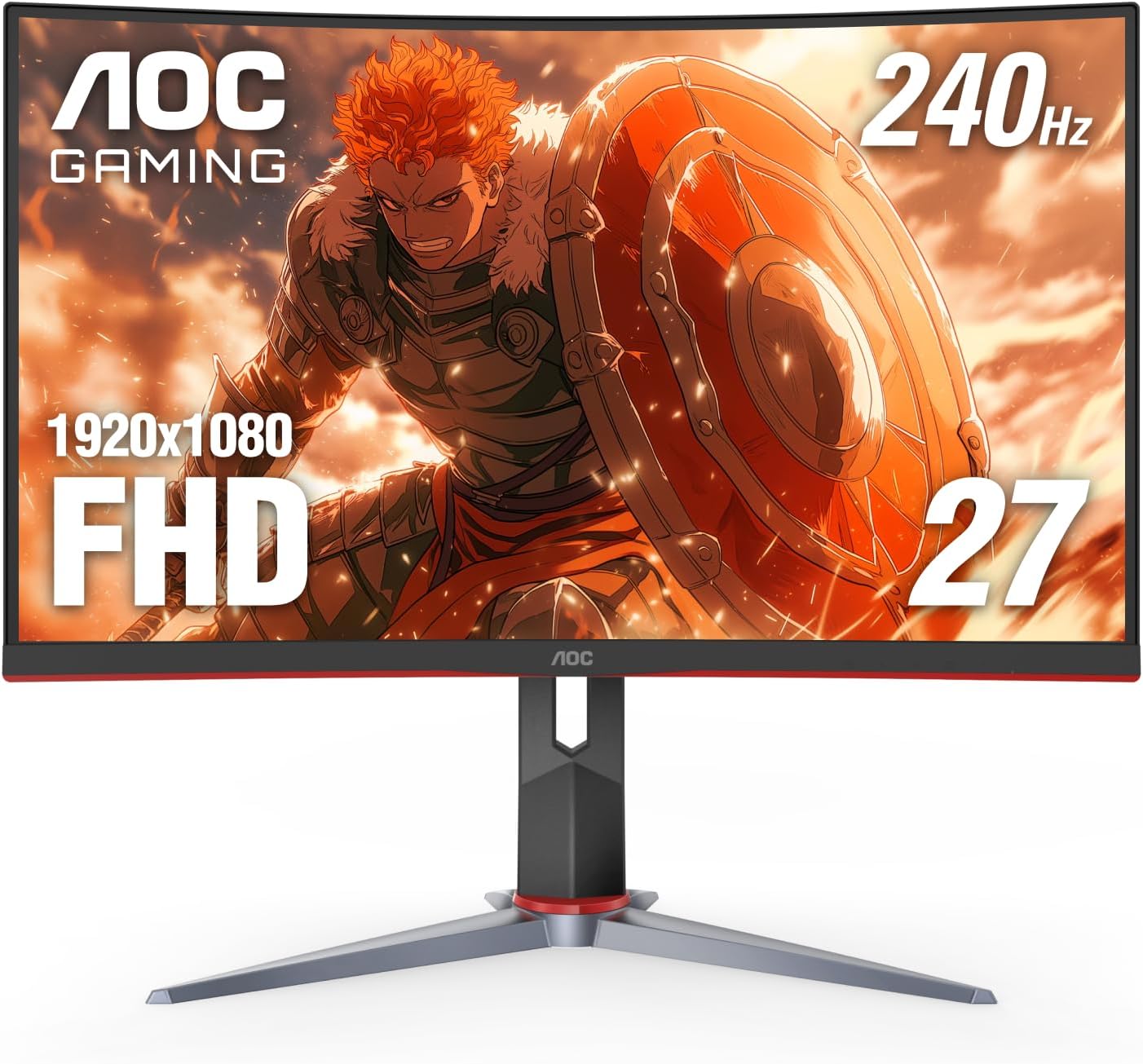 AOC C27G2Z 27″ Curved Frameless Ultra-Fast Gaming Monitor, FHD 1080p, 0.5ms 240Hz, FreeSync, 2x HDMI 2.0, 1x Display Port, Height Adjustable, Xbox PS5 Switch Ready, 3-Year Zero-Bright-Dot