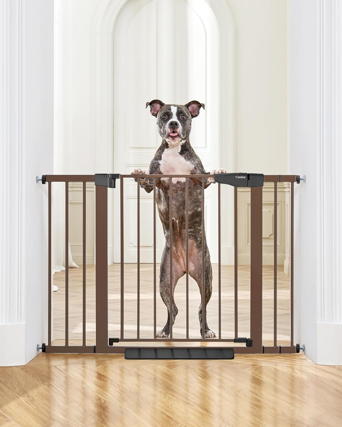 Cumbor 29.7-46″ Baby Gate for Stairs, Mom’s Choice Awards Winner-Auto Close Dog Gate for the House, Easy Install Pressure Mounted Pet Gates for Doorways, Easy Walk Thru Wide Safety Gate for Dog, Brown