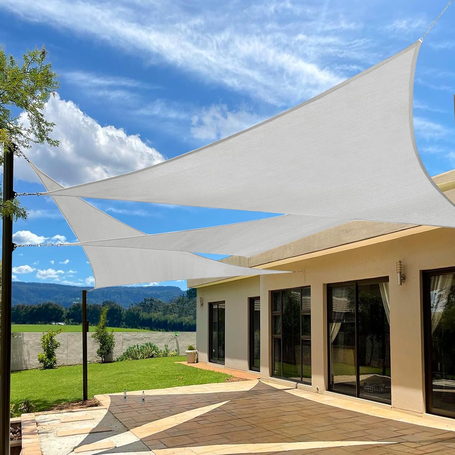 Artpuch 12’x12’x12′ Sun Shade Sail Curved Commercial Outdoor Shade Cover Light Grey Triangle Heavy Duty Permeable 185GSM Backyard Shade Cloth for Patio Garden Sandbox (We Make Custom Size)