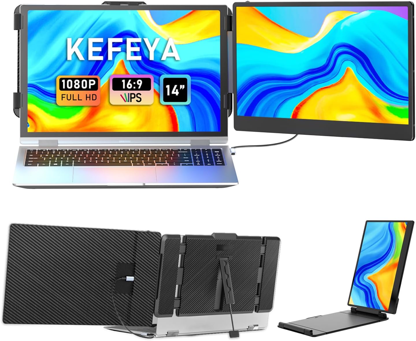 Laptop Screen Extender, 14″ FHD 1080P IPS Laptop Monitor Extender Dual Screen, Portable Monitor for Laptops 13-17″ with USB-C/HDMI Port, Plug n Play for Windows/Mac/Android/Switch/PS5