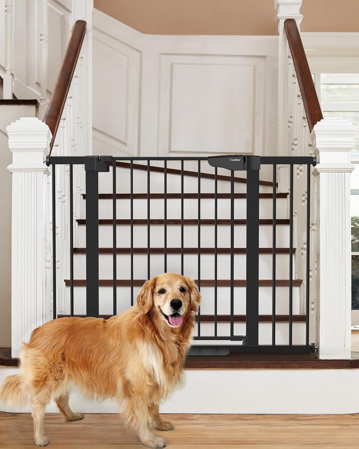 Cumbor 29.7-46″ Baby Gate for Stairs, Mom’s Choice Awards Winner-Auto Close Dog Gate for the House, Easy Install Pressure Mounted Pet Gates for Doorways, Easy Walk Thru Wide Safety Gate for Dog, Black