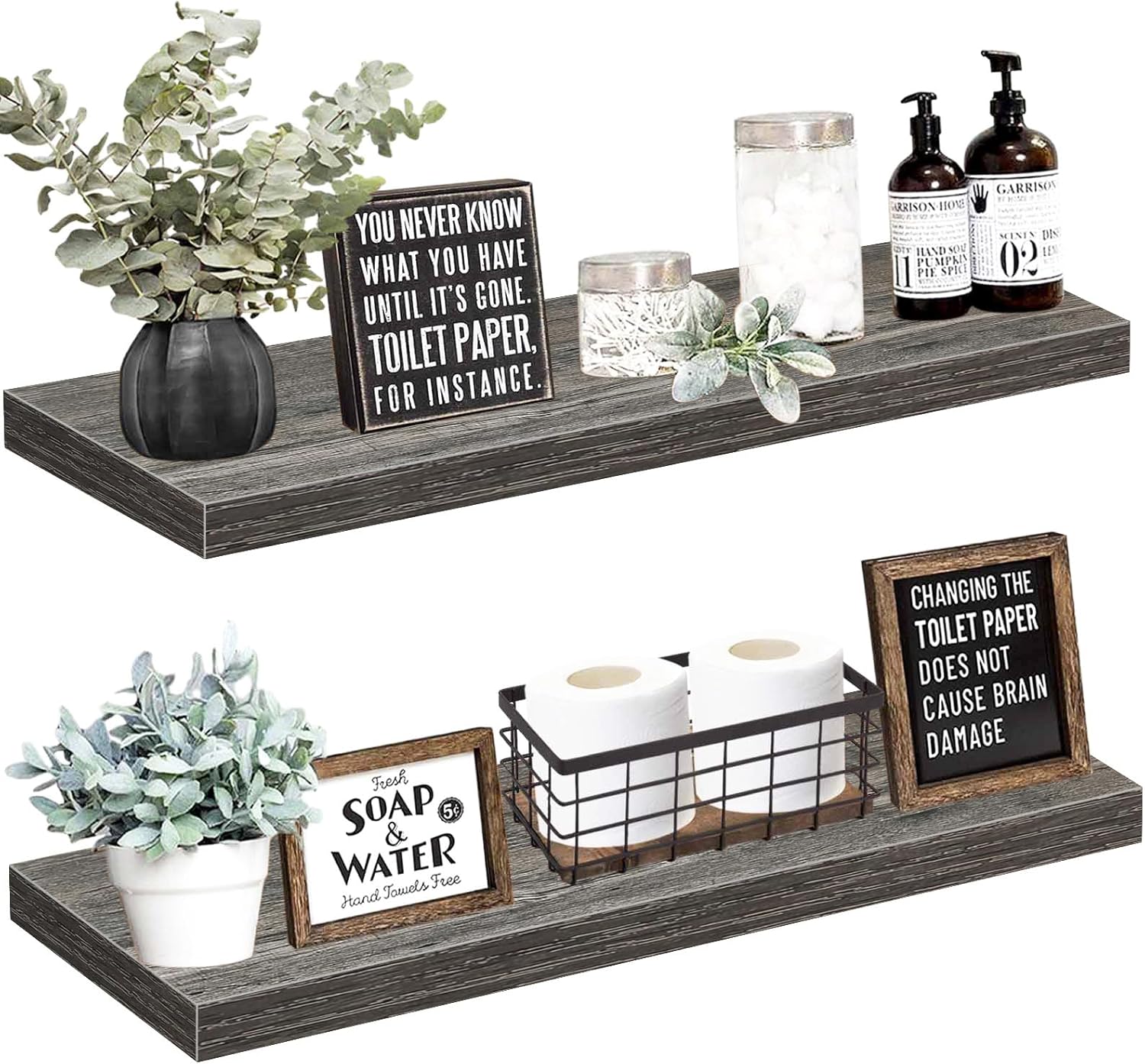 QEEIG Bathroom Shelves 36 inches Long Wall Shelf 36 x 9 inch Set of 2, Grey (008-90GY)