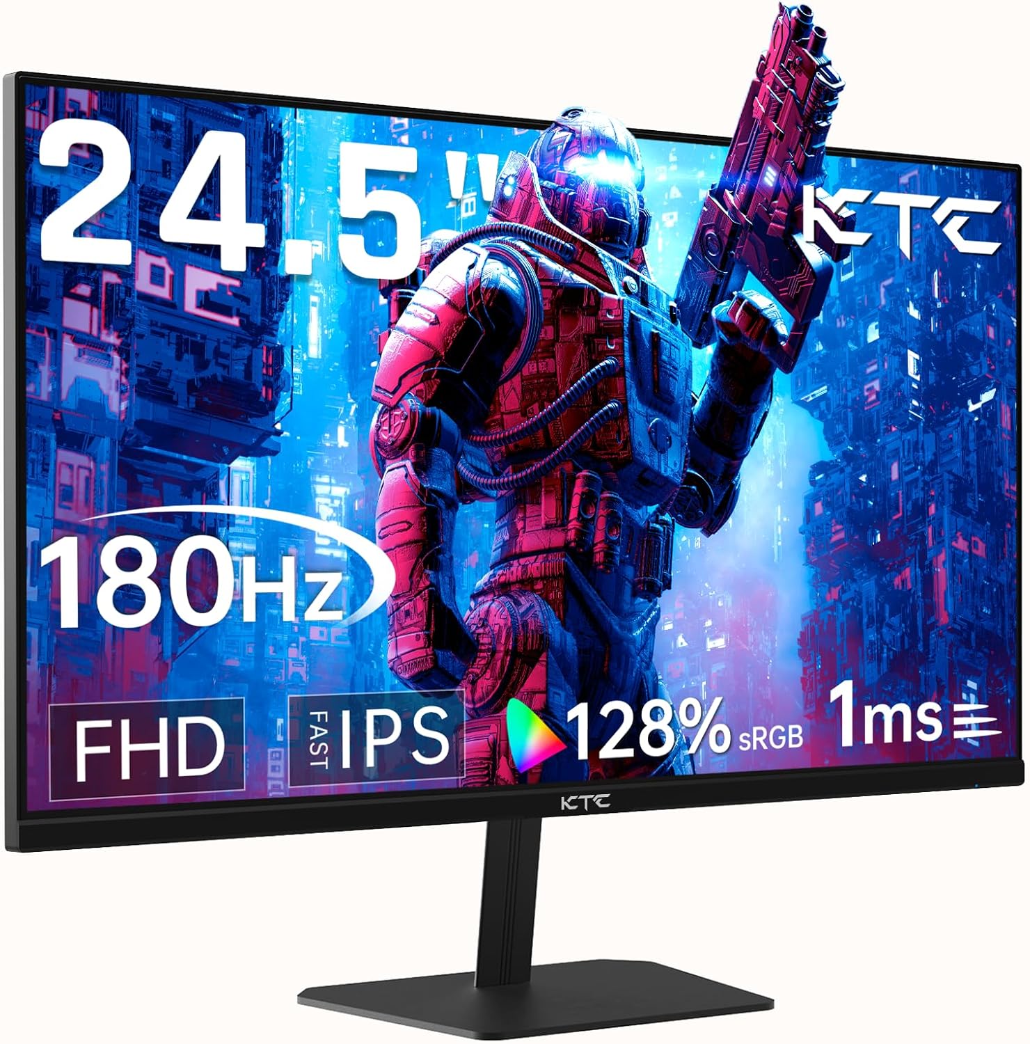 KTC 24.5” Gaming Monitor 180Hz FHD,Fast IPS 1080P 1 ms, 128% sRGB HDR10,Freesync HDMI x 2 /DP x 1 VESA Tilt Adjustable Xbox PS5 Switch (HDMI Cable Included)