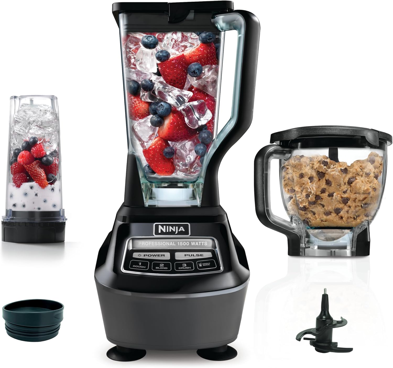 Ninja Blender, Food Processor, Blender for-Smoothies, Includes Pitcher, Smoothie Cup, and 8-Cup Bowl, Salsa, Dough, Shakes, Slush, and Frozen Drinks, Mega Kitchen System, Black, BL770AMZ