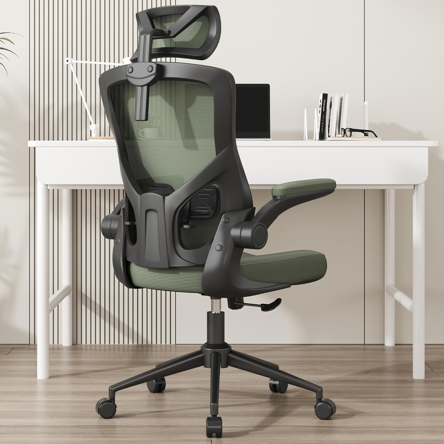𝑯𝑶𝑴𝑬 𝑶𝑭𝑭𝑰𝑪𝑬 𝑪𝑯𝑨𝑰𝑹, Ergonomic Mesh Desk Chair, High Back Computer Chair- Adjustable Headrest with Flip-Up Arms, Lumbar Support, Swivel Executive Task Chair