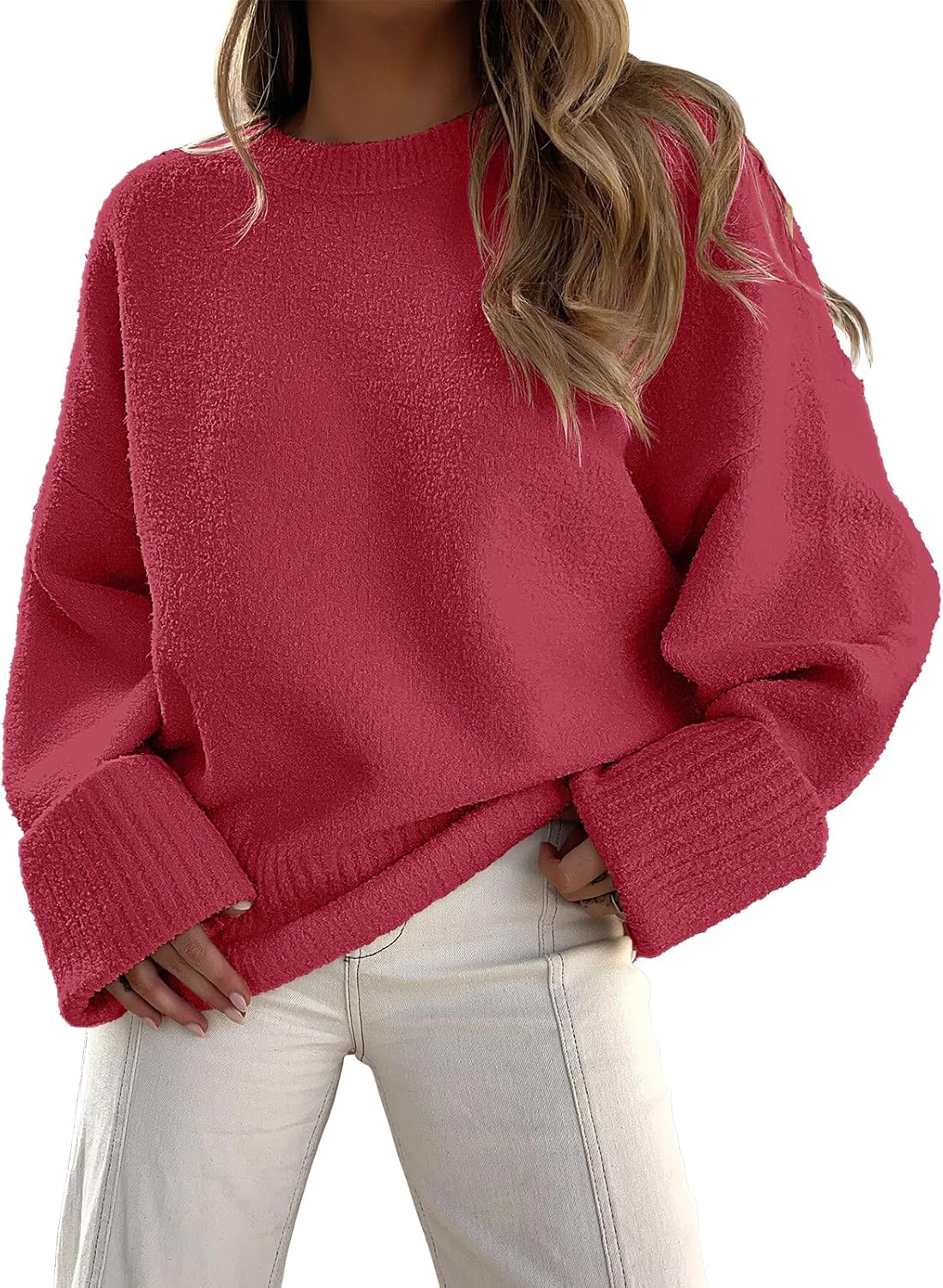 ANRABESS Women’s Oversized Crewneck Long Sleeve Fuzzy Knit Casual Chunky Warm 2024 Fall Pullover Sweaters Top Trendy Outfits