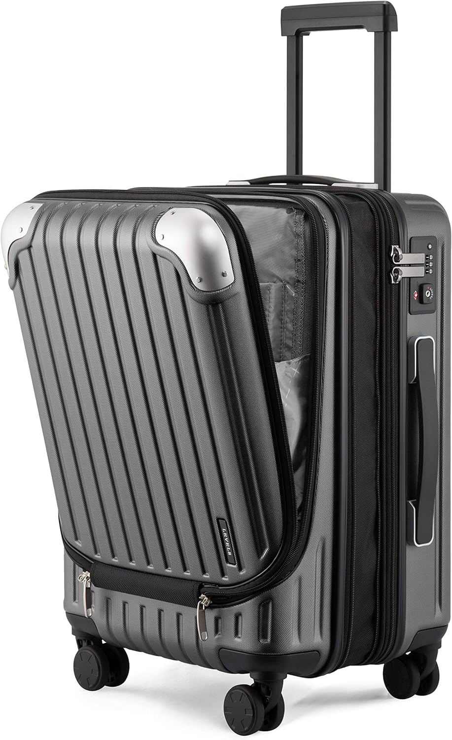 LEVEL8 Grace Expandable Carry On Luggage, 20 Inch Hardside Suitcase, Travel Harshell Spinner Luggage with Tsa Lock, Spinner Wheels, Grey, 20 Inch Carry-On