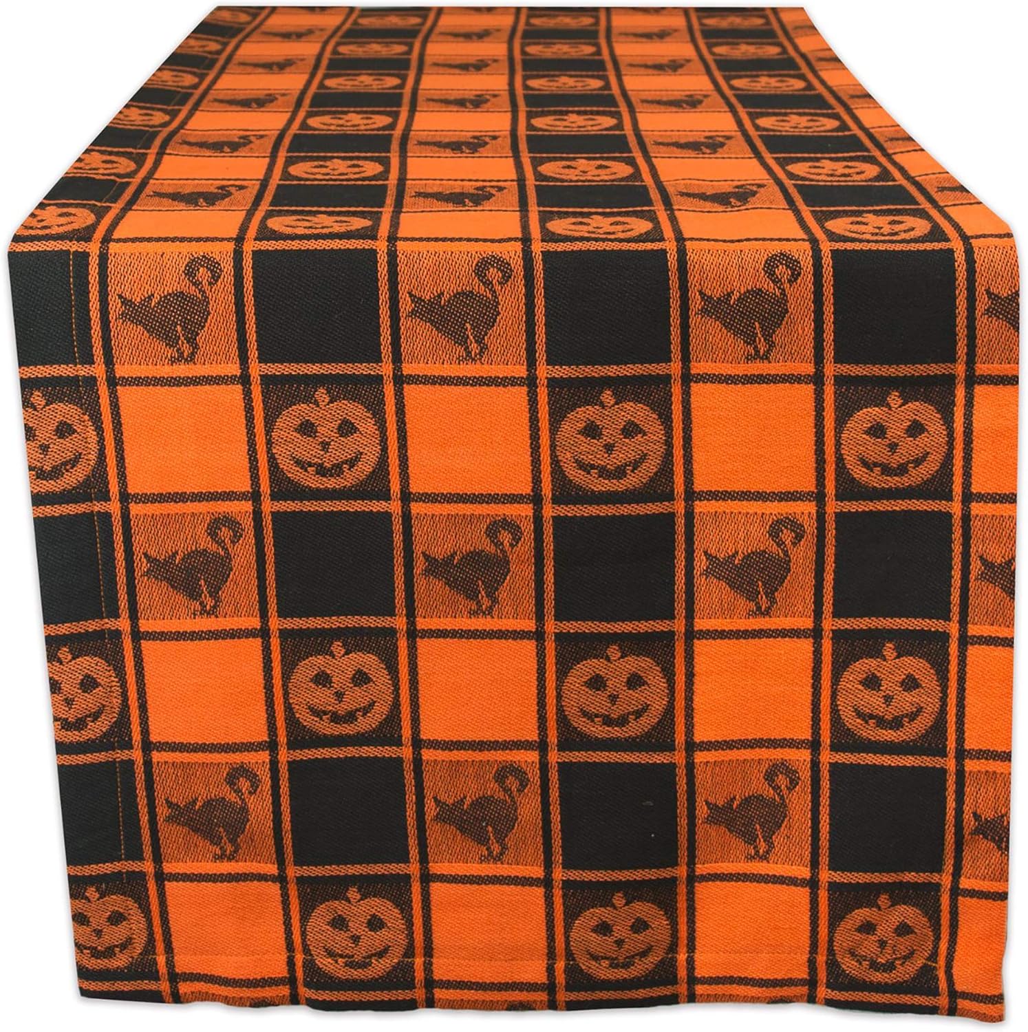 DII Halloween Party Tabletop Decor, Reusable & Machine Washable Cotton Fabric, Table Runner, 14×72, Orange & Black Buffalo Check