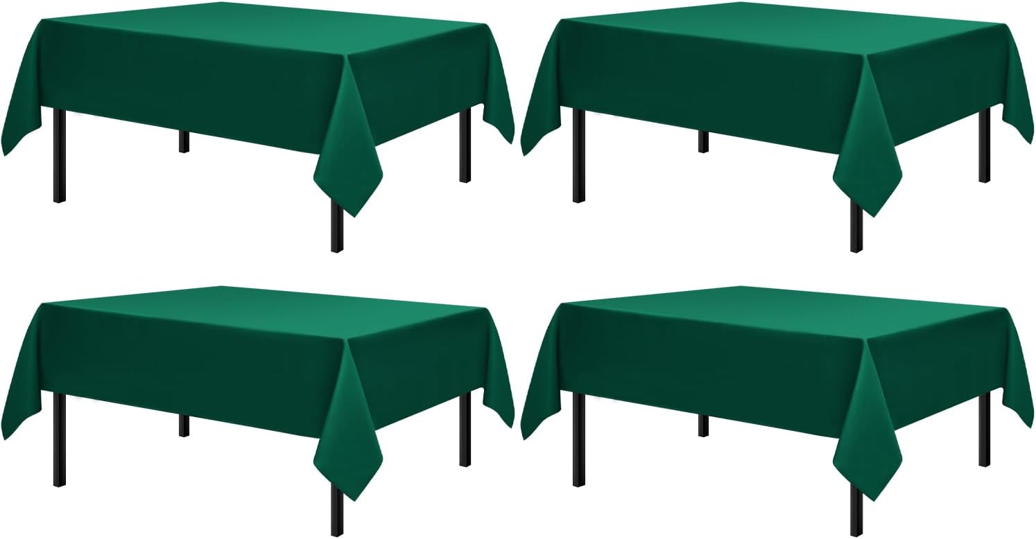 Romanstile Christmas Rectangle Tablecloth, 4 Pack 60 x 84 Inch, Stain and Wrinkle Resistant Washable Polyester Table Cover for Dining Table and Holiday Parties, Green