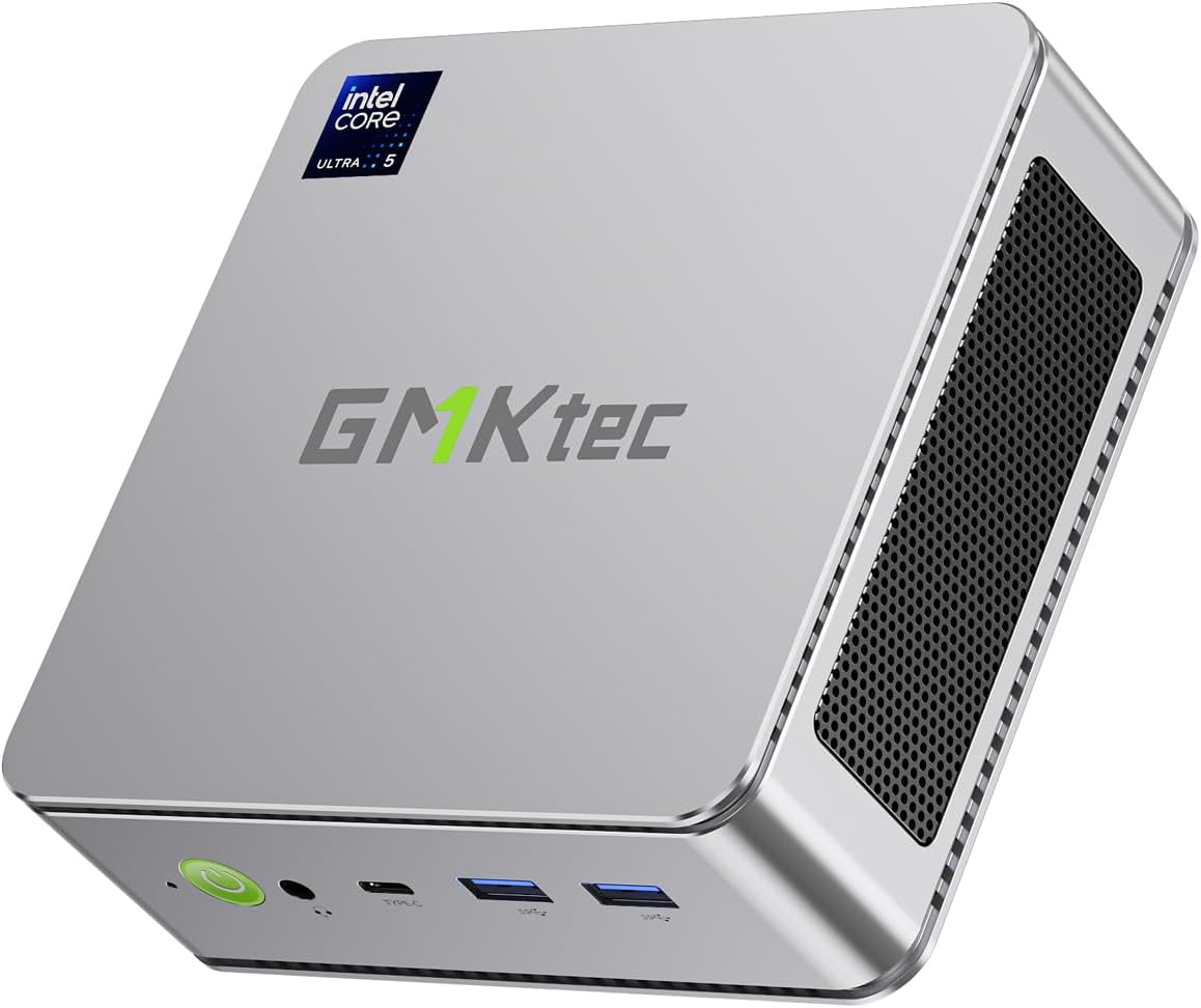 GMKtec Mini PC, K9 Intel Core Ultra 5 125H (Turbo 4.5GHz, 14C/18T) Desktop Computer Windows 11 Pro 1TB SSD 32GB Dual DDR5 5600MHz Dual LAN 2.5G Dual Fan WiFi 6 USB-C BT5.2 USB 3.2
