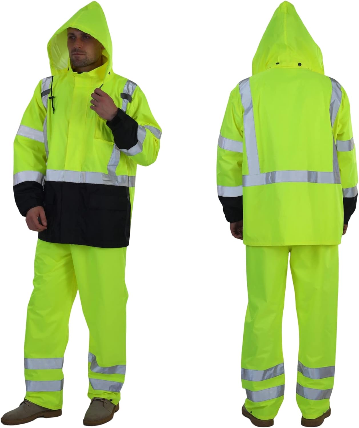 sesafety Hi Vis Rain Jacket, Class 3 High Visibility Rain Gear for Men, Rain Suits for Men Waterproof with Nterior Mesh, Zipper, Yellow (L/XL)