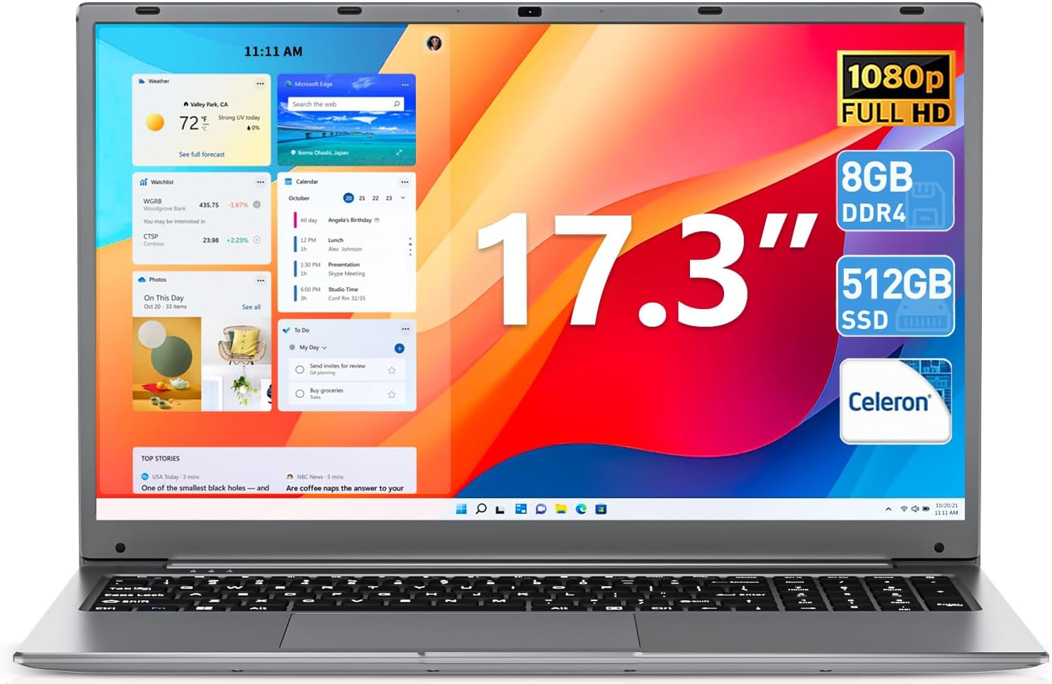 Laptops, 8GB DDR4 512GB SSD, 17.3 Inch Laptop Computer, Notebook with Celeron Processor(up to 2.8 GHz), 8000mAh, Webcam, Type-C, USB3.2 * 2, Dual WiFi, Mini HDMI(Gray)