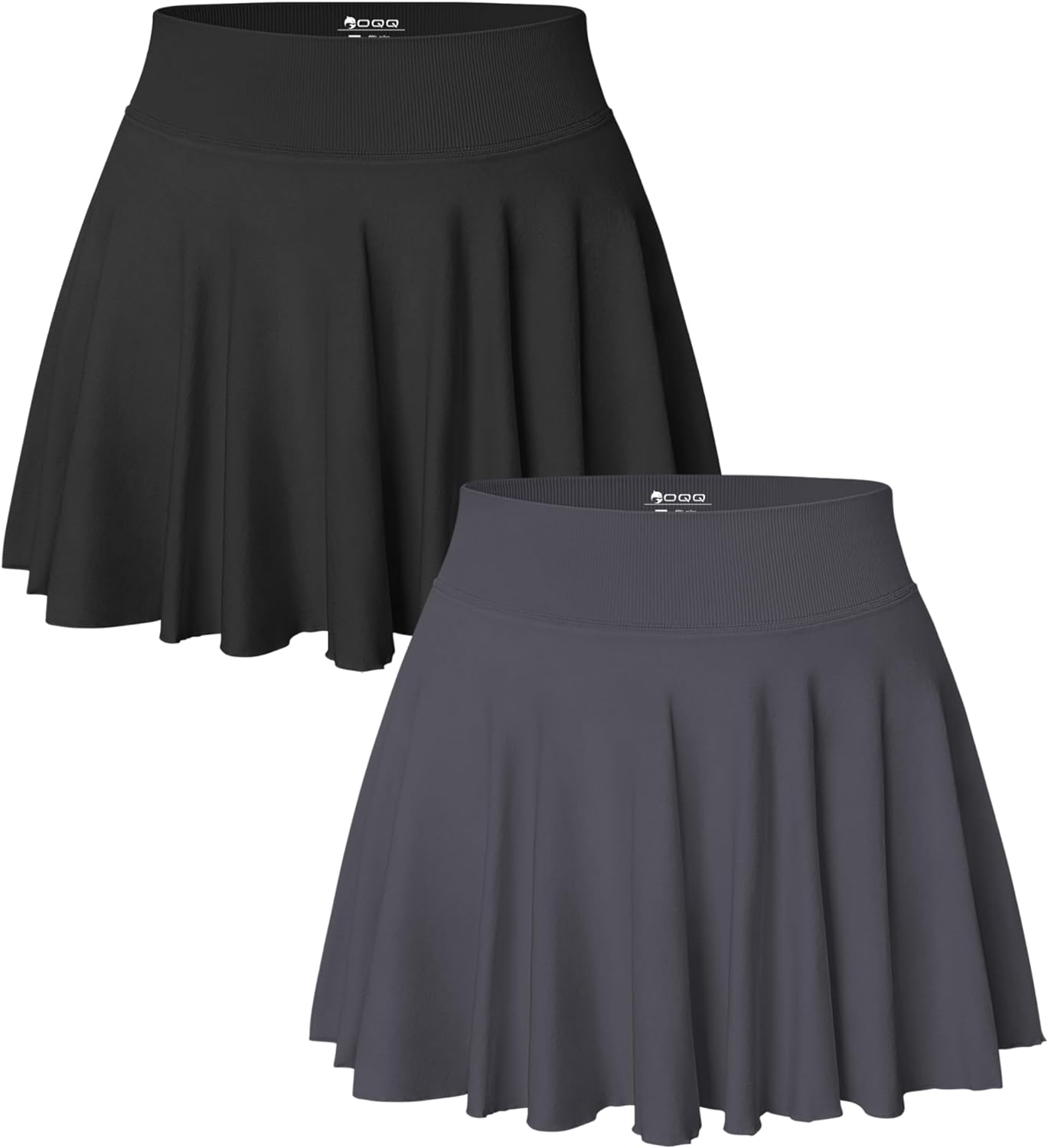 OQQ Women 2 Piece Skirts 2 in 1 Flowy Basic Versatile Stretchy Flared Casual Mini Skirts