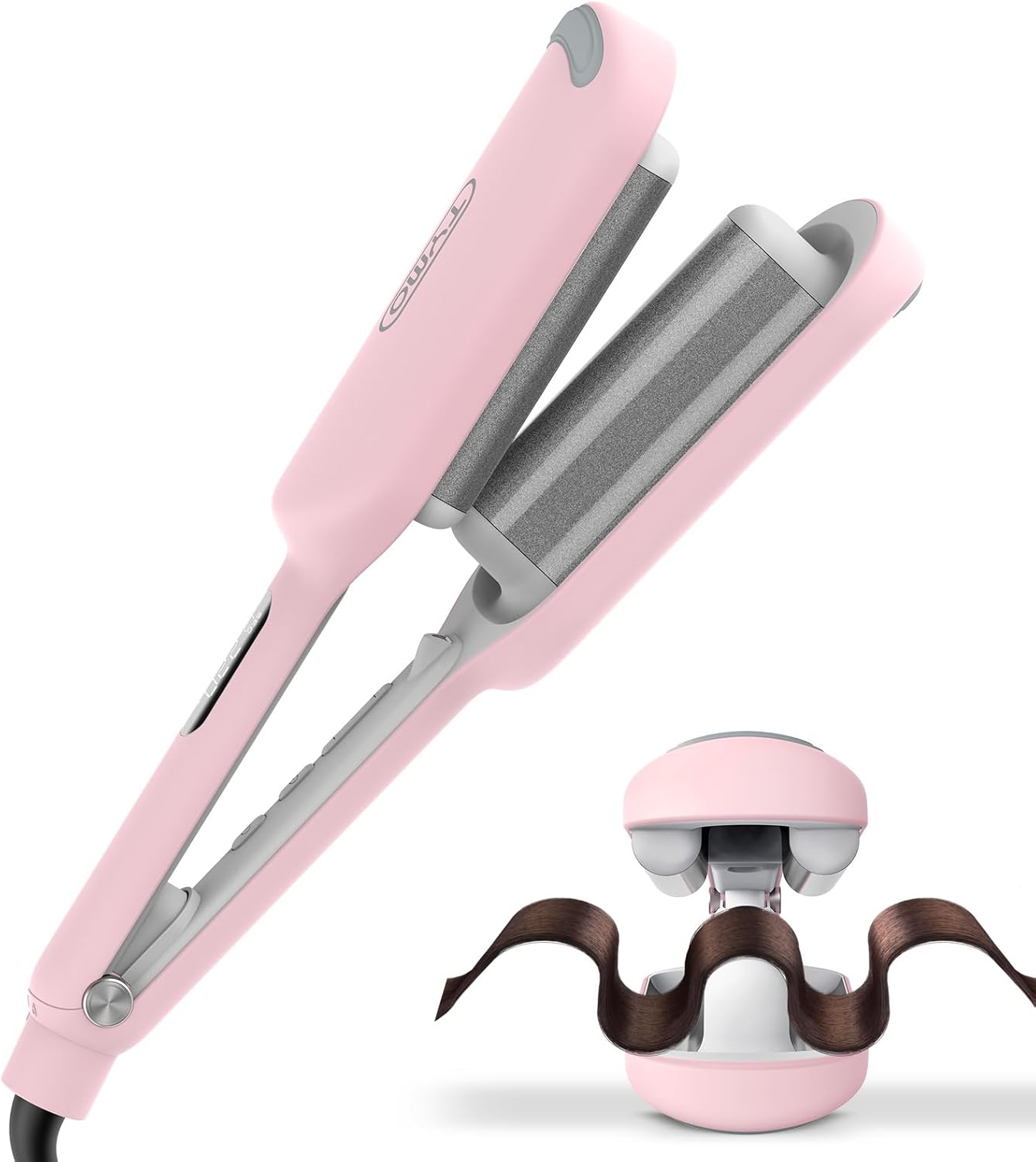 Waver Curling Iron Hair Crimper – TYMO ROVY Beach Waves Curling Wand, Ionic Deep Waver Hair Curler Tool with Ceramic 3 Barrel for Women, Dual Voltage, Anti-Scald, Easy to Use, 1.25 Inch, Pink
