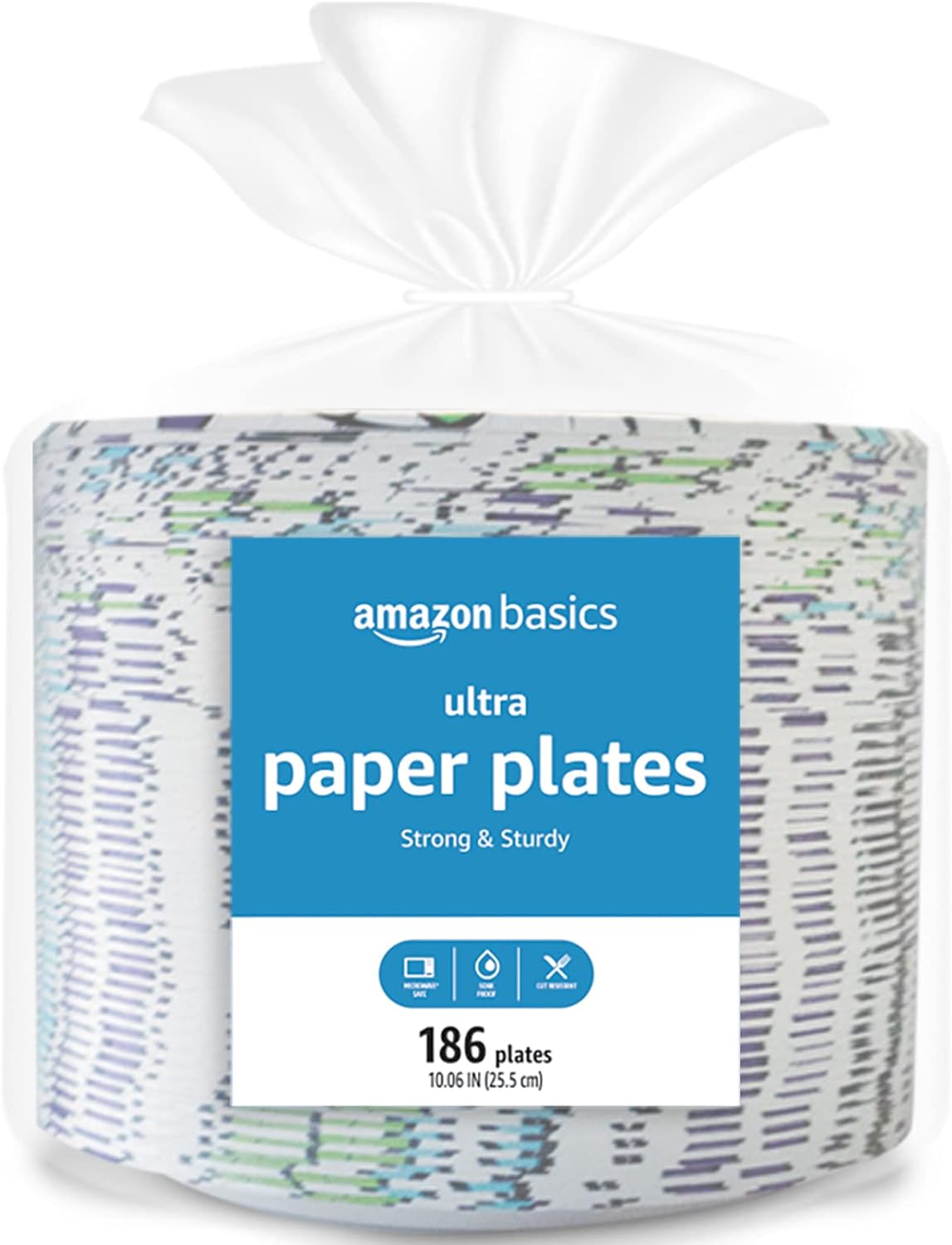 Amazon Basics Ultra Paper Plates, 10.06 Inch, Disposable, 372 Count (2 pack of 186), (Previously Encore)
