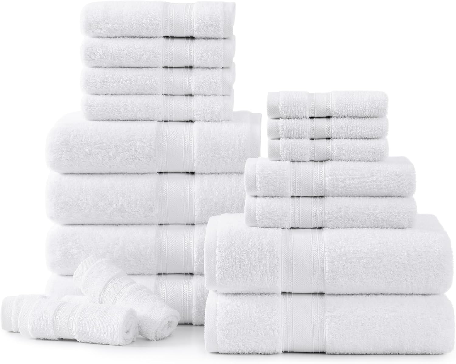 LANE LINEN Luxury Cotton Bathroom Towel Set – 100% Cotton, Zero Twist, Quick Dry, Extra Absorbent, Super Soft – 18 Piece Set With Bath, Hand, and Wash Towels – White