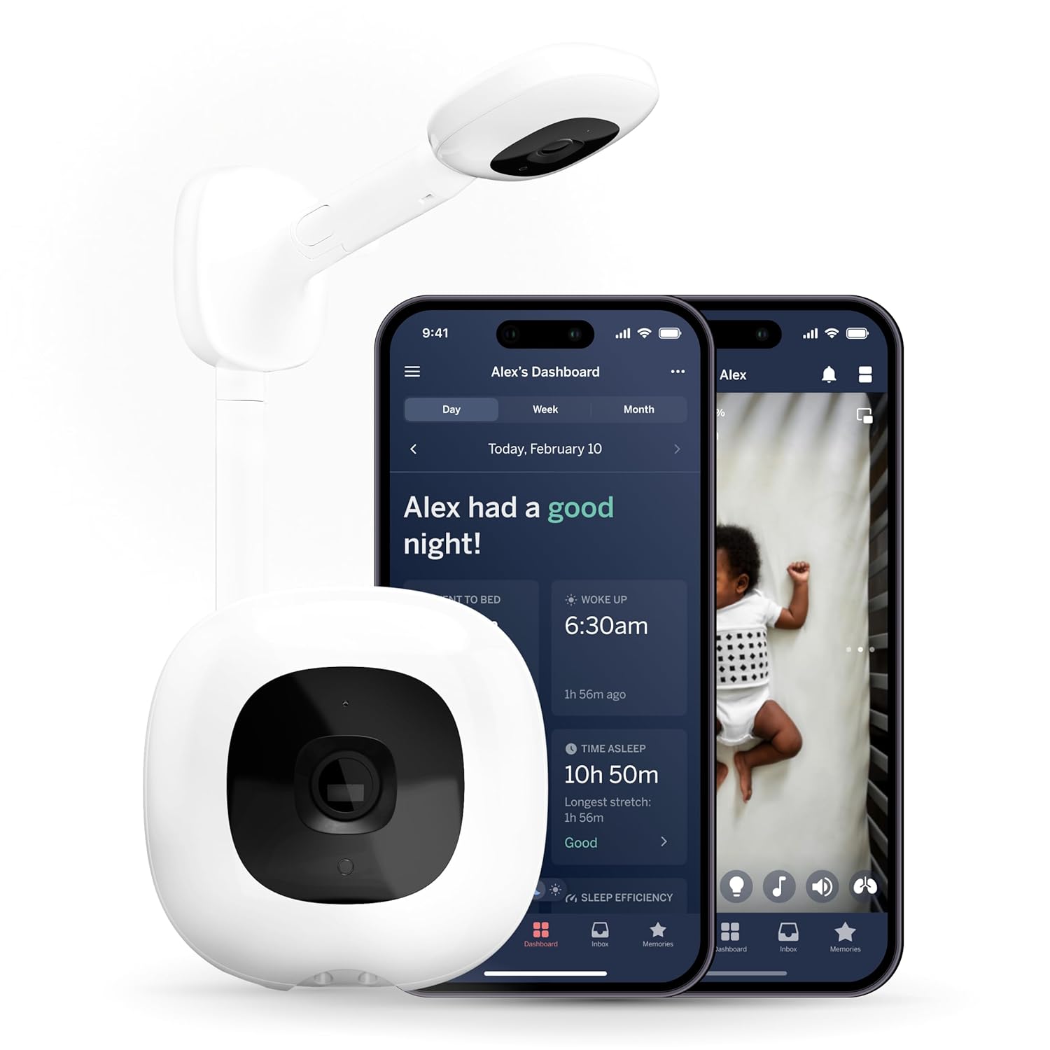 Nanit Pro Smart Baby Monitor & Wall Mount – 1080p Secure Wi-Fi Video Camera, Sensor-Free Sleep & Breathing Motion Tracker, 2-Way Audio, Sound & Motion Alerts, Night Vision, and Breathing Band – White