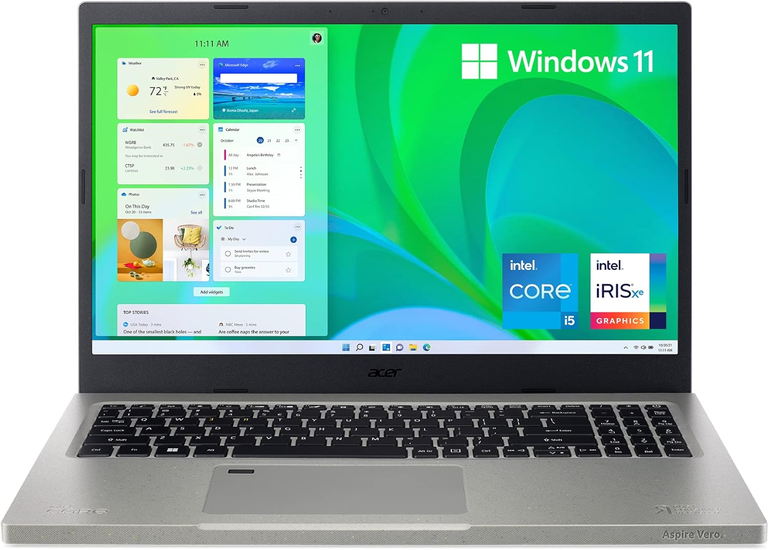 Acer Aspire Vero AV15-51-5155 Green PC | 15.6″ FHD IPS 100% sRGB Display | 11th Gen Intel Core i5-1155G7 | Intel Iris Xe Graphics | 8GB DDR4 | 256GB SSD | Wi-Fi 6 | PCR Materials | Windows 11 Home