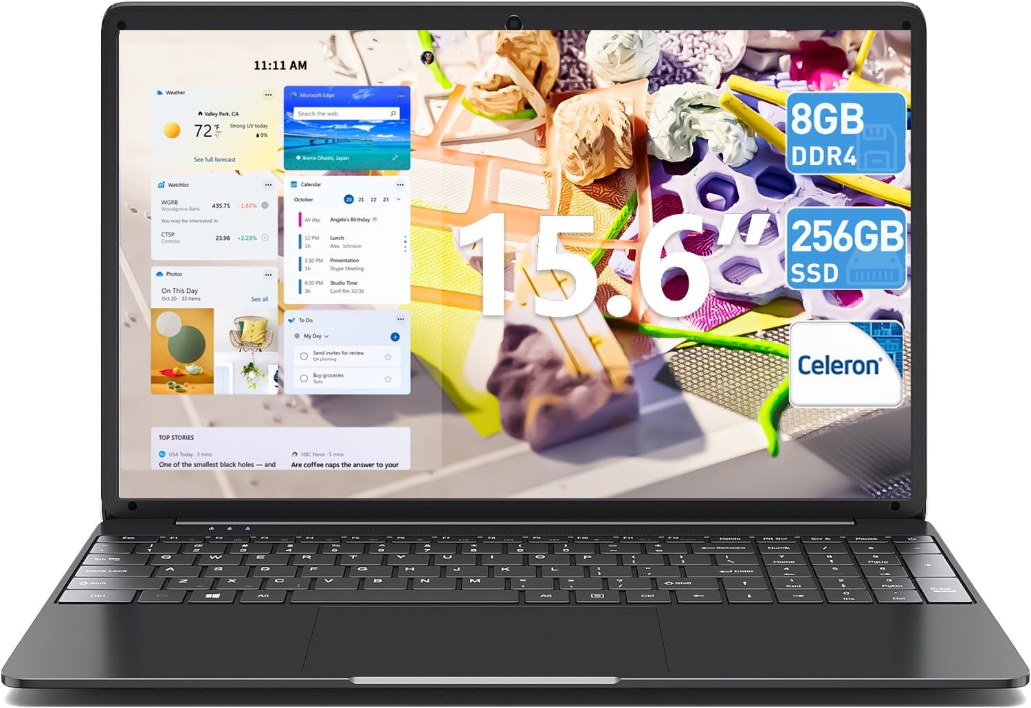 15.6 Inch Laptops, 8GB DDR4 256GB SSD Laptop Notebook with Celeron J4105 Processor(Up to 2.5GHz), 7200mAh, 2.4/5.0G WiFi, Bluetooth 5.0, Webcam, USB 3.0, Mini HDMI