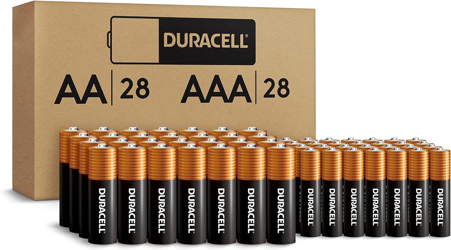 Duracell Coppertop AA + AAA Batteries, 56 Count Pack Double A and Triple A Alkaline Battery with Power Boost Ingredients, Long-lasting Power (Ecommerce Packaging)