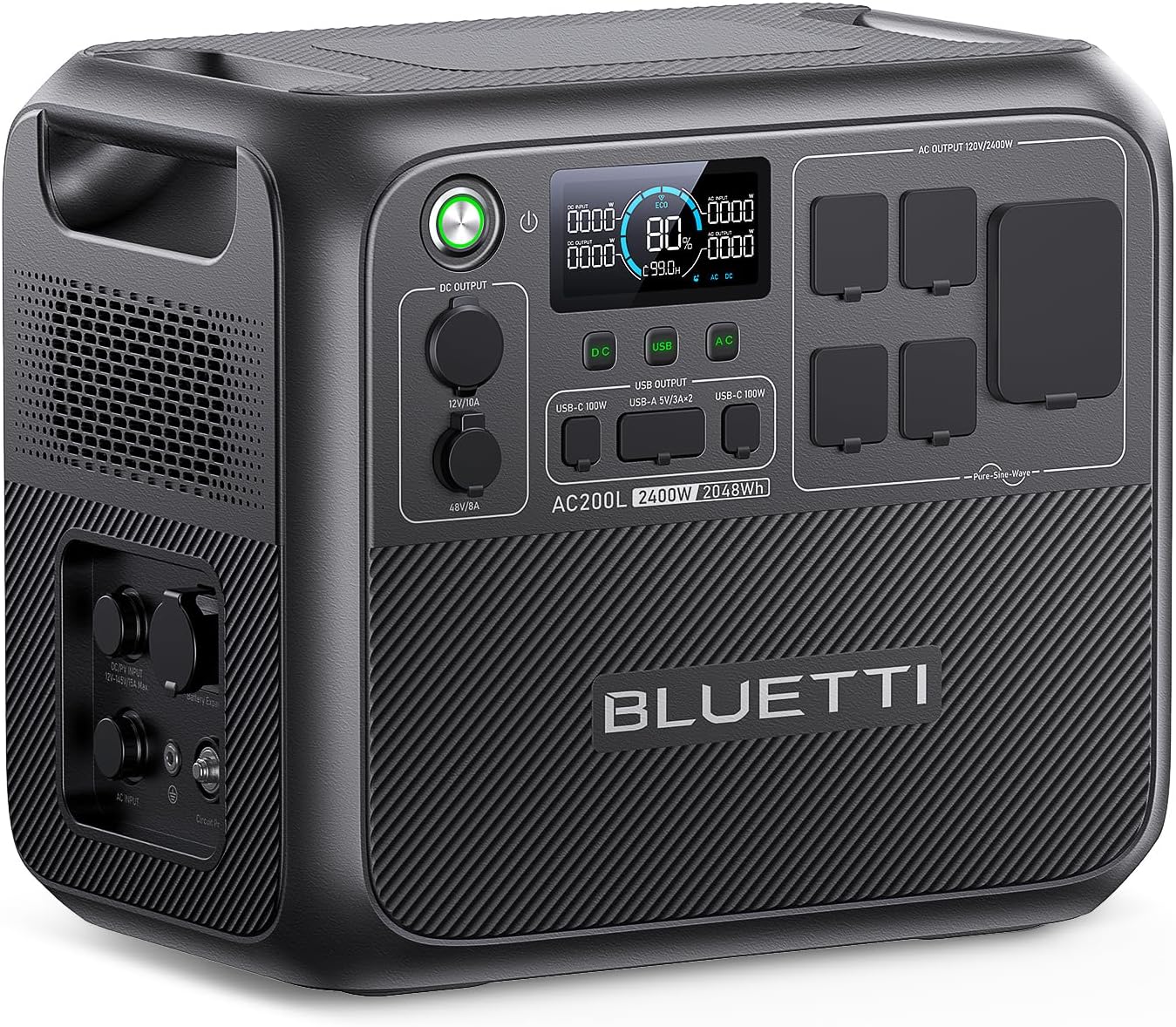 BLUETTI Portable Power Station AC200L, 2400W LiFePO4 Battery Backup, 2048Wh Expandable to 8192Wh, Solar Generator for Home Backup, RV Trailer, Power Outage (Max 1200W Solar Input)