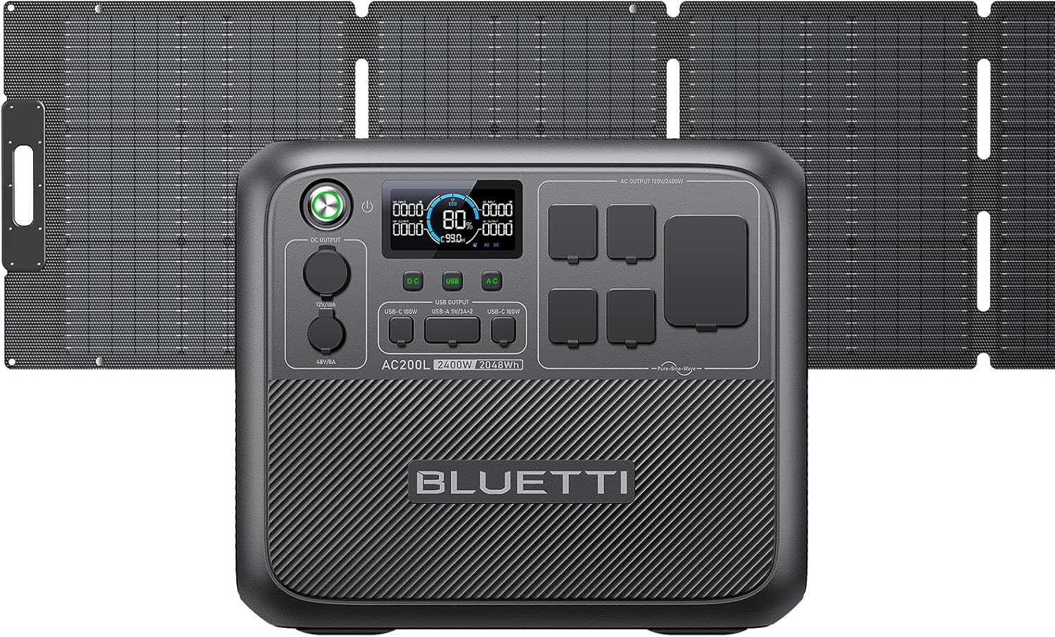 BLUETTI Portable Power Station AC200L with 200W Solar Panel Included, 2048Wh LiFePO4 Battery Backup w/ 4 2400W AC Outlets (3600W Power Lifting), Solar Generator for Camping, Home Use, Emergency