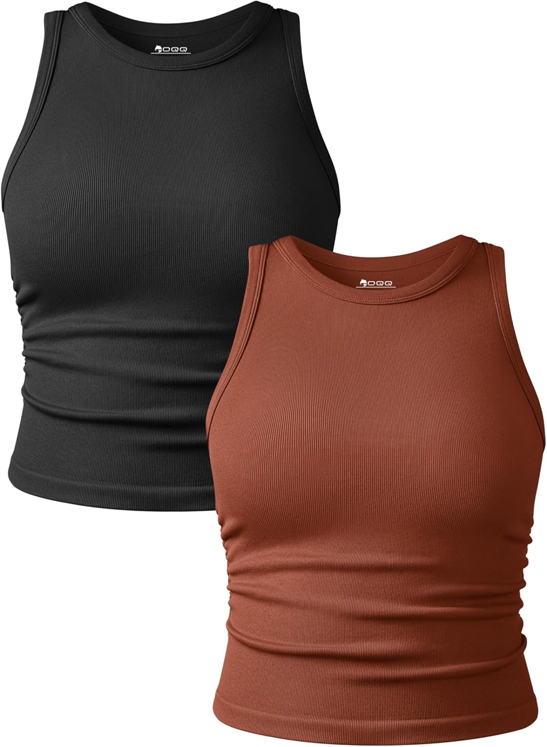 OQQ Women’s 2 Piece Tank Tops Crew Neck Sleeveless Basic Stretch Casusal Yoga Crop Camis